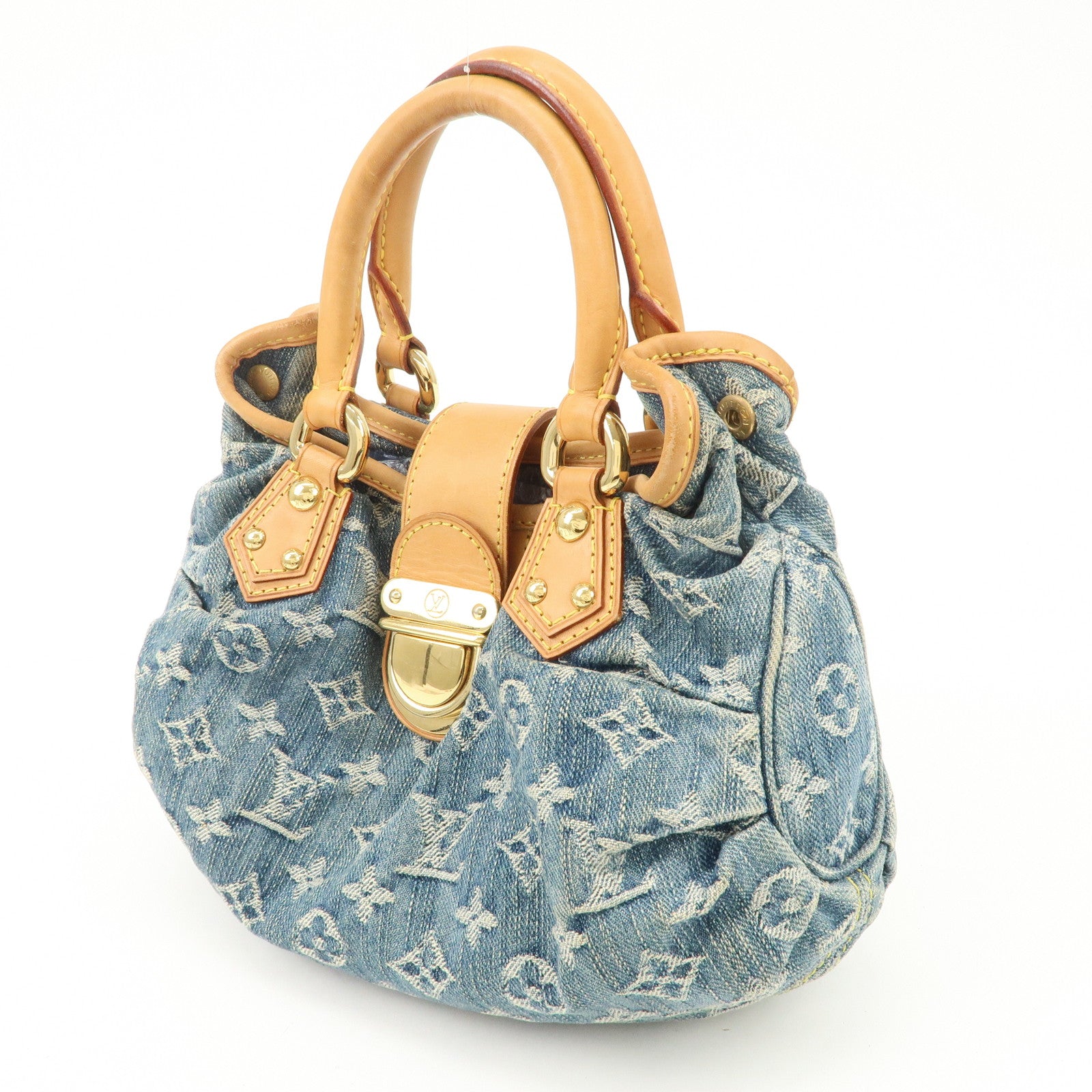 Louis Vuitton Monogram Denim Pleaty Hand Bag Blue M95020 Used