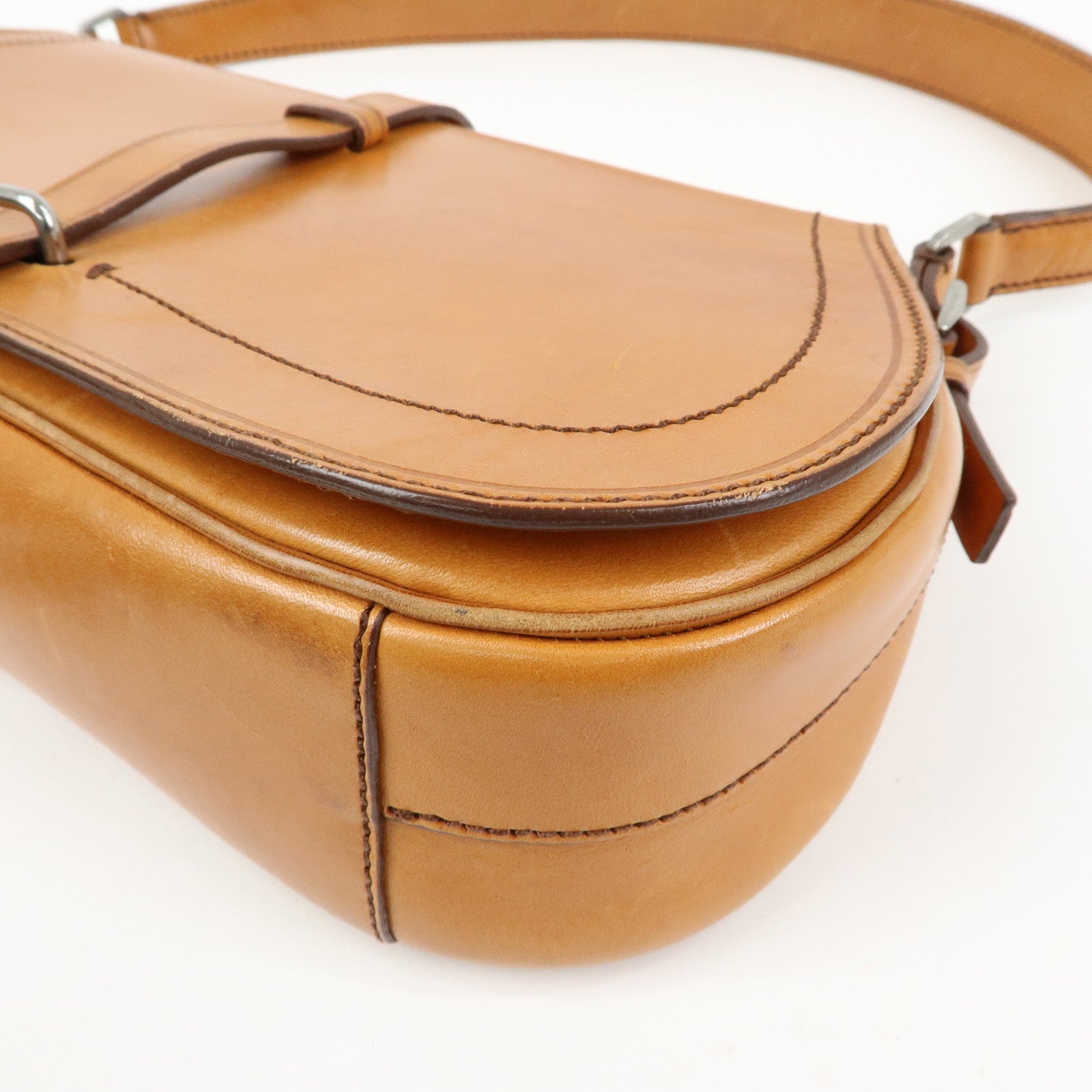 PRADA Logo Leather Shoulder Bag Hand Bag Brown