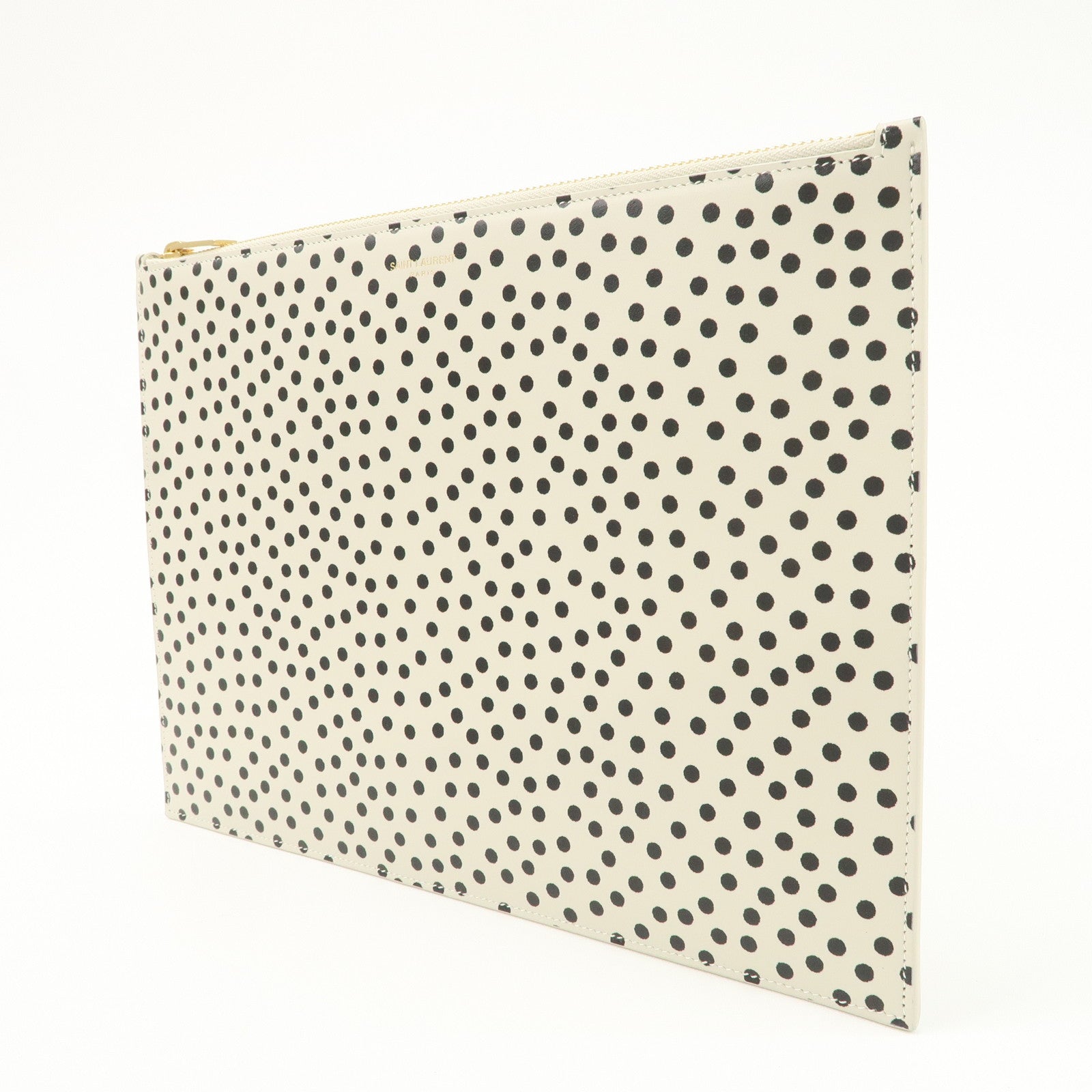 SAINT LAURENT PARIS Leather Clutch Bag Second Bag Dots Ivory Used