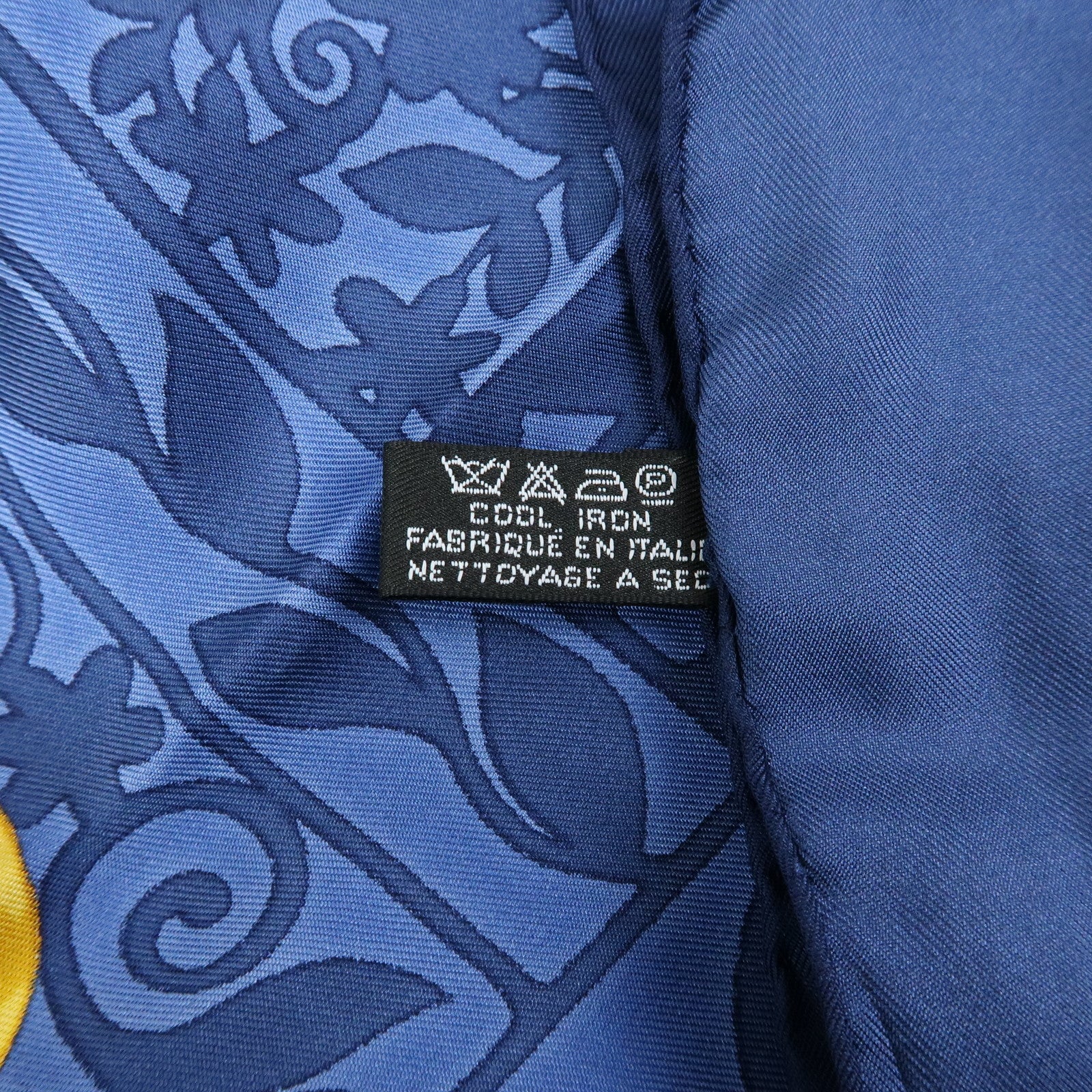 CELINE Silk 100% Scarf Lion Chain Motif Blue Yellow