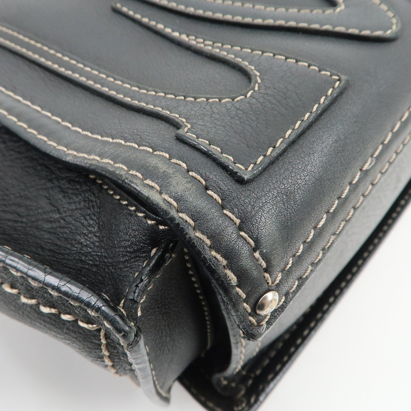 LOEWE Anagram Calf Leather Tote Bag Shoulder Bag Black