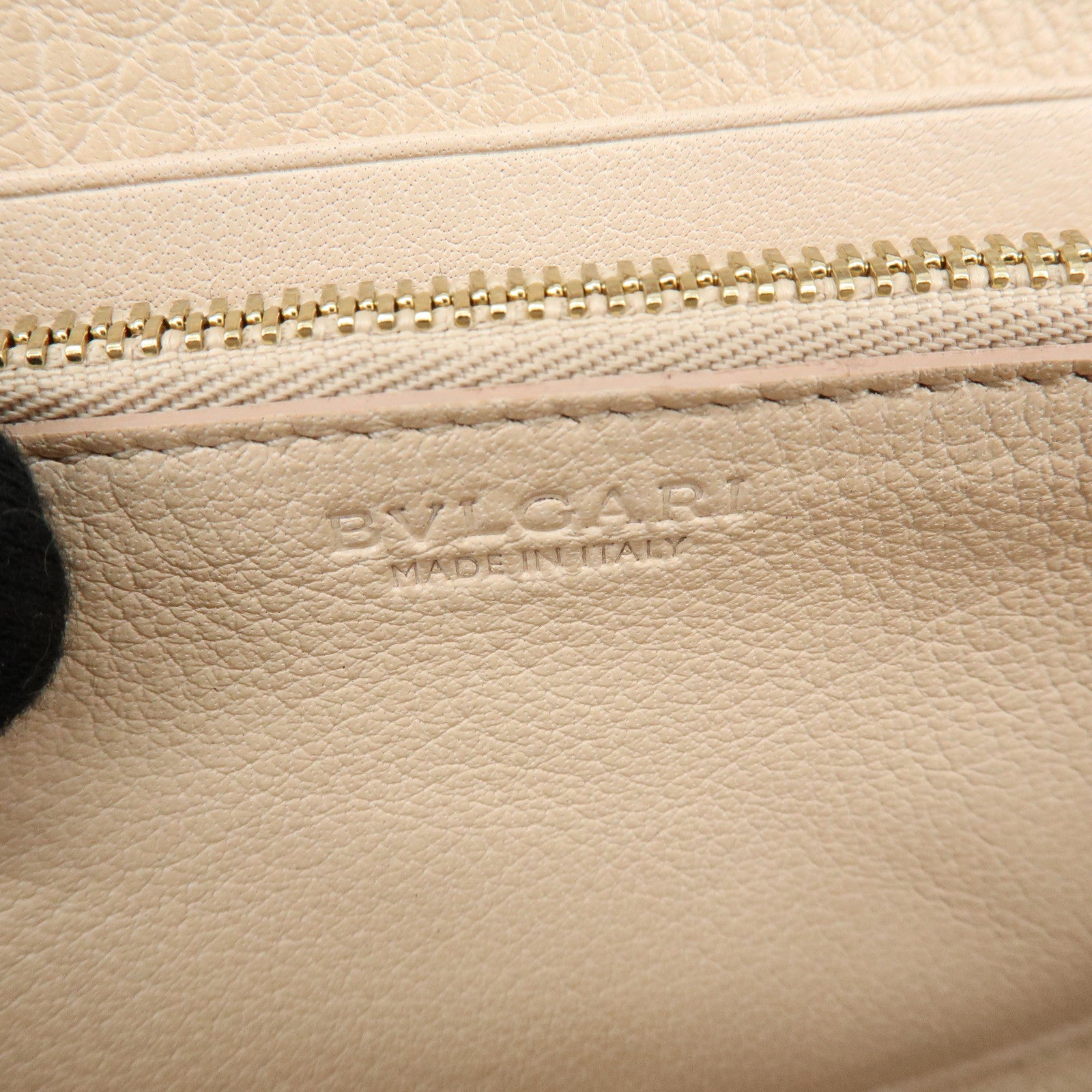 BVLGARI Logo Leather Round Zippy Long Wallet Pink Beige