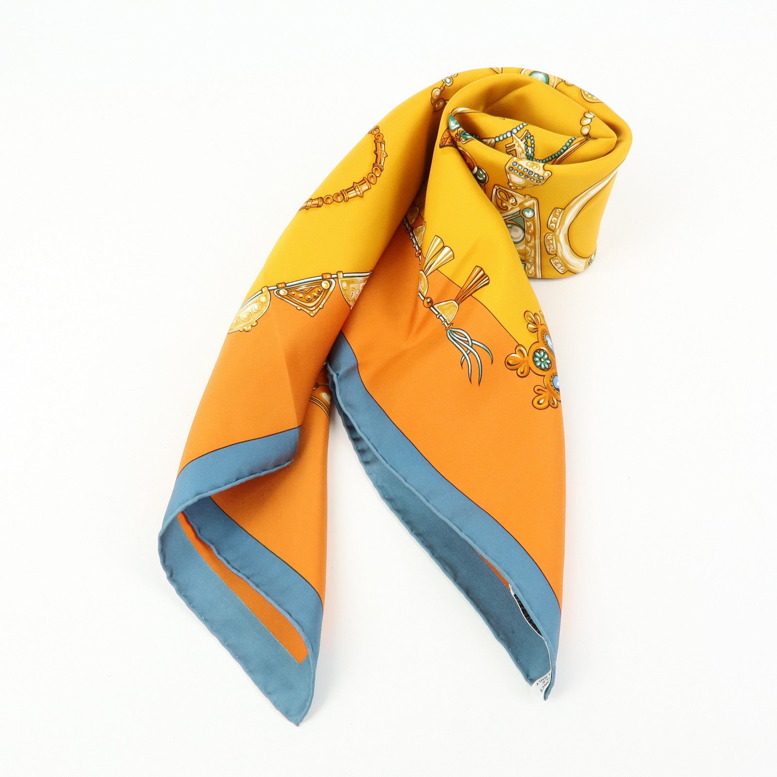 HERMES Carre 90 Silk 100% PARURES DES SABLES Scarf Orange