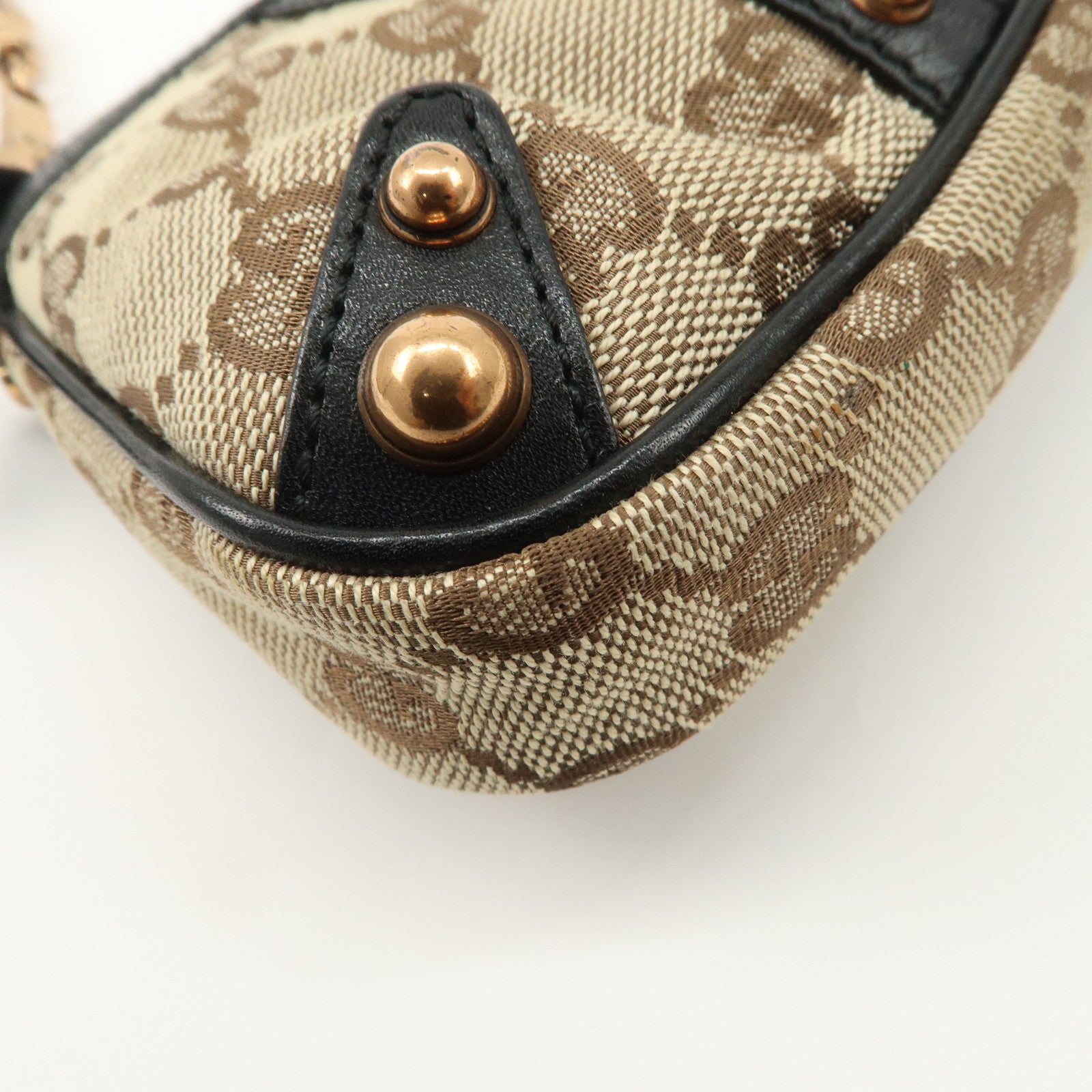 GUCCI Sherry Bamboo GG Canvas Leather Chain Bag Black Purple 129423 Used