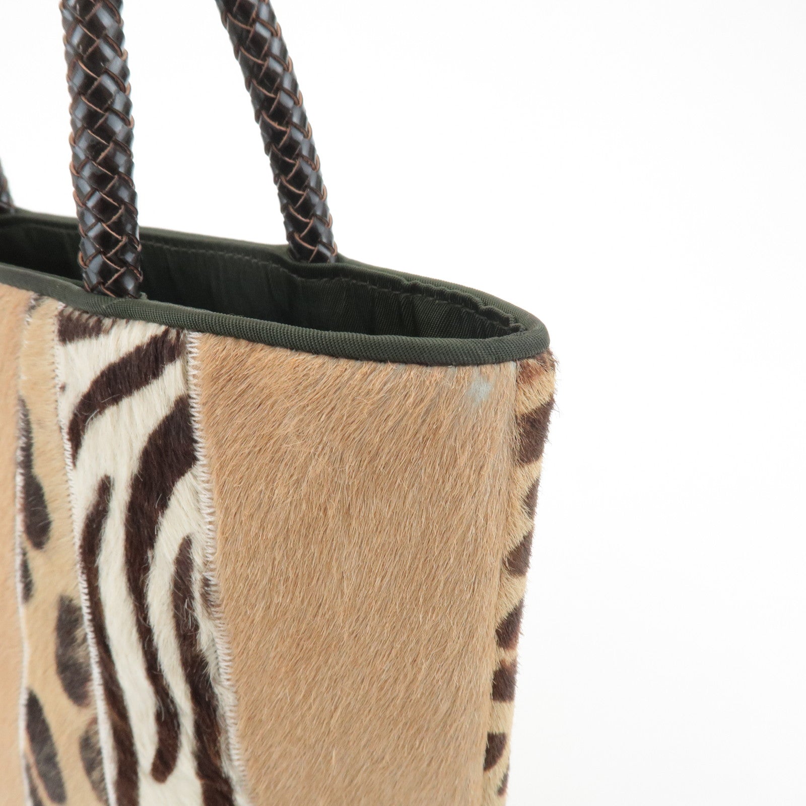 Christian Dior Leather Unborn Calf Tote Bag Leopard Beige Brown Used