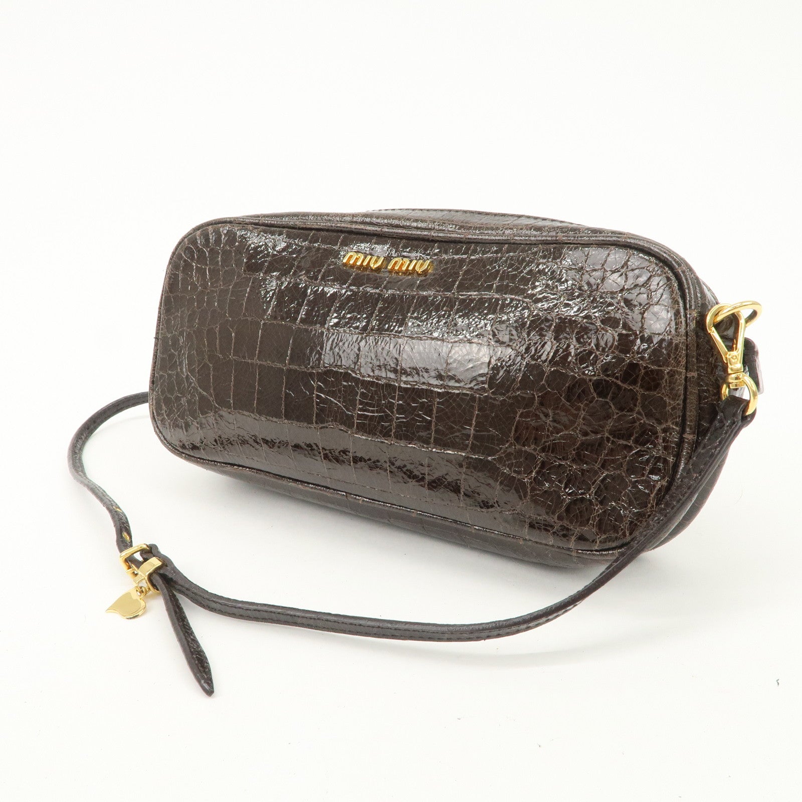 MIU MIU Embossed Leather Shoulder Crossbody Bag Dark Brown 5N1477