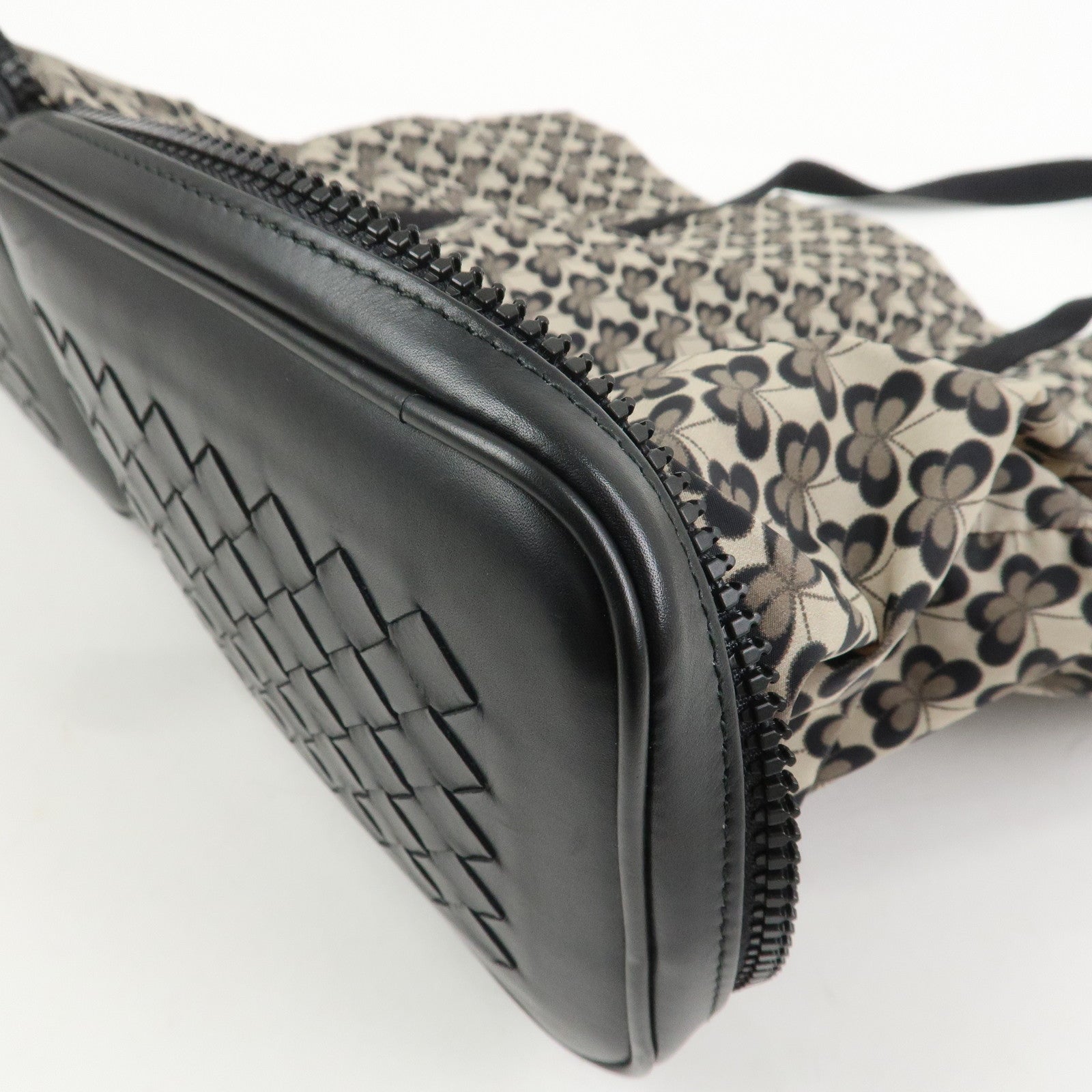 BOTTEGA VENETA Intrecciato Leather Foldable Tote Bag Nylon Black