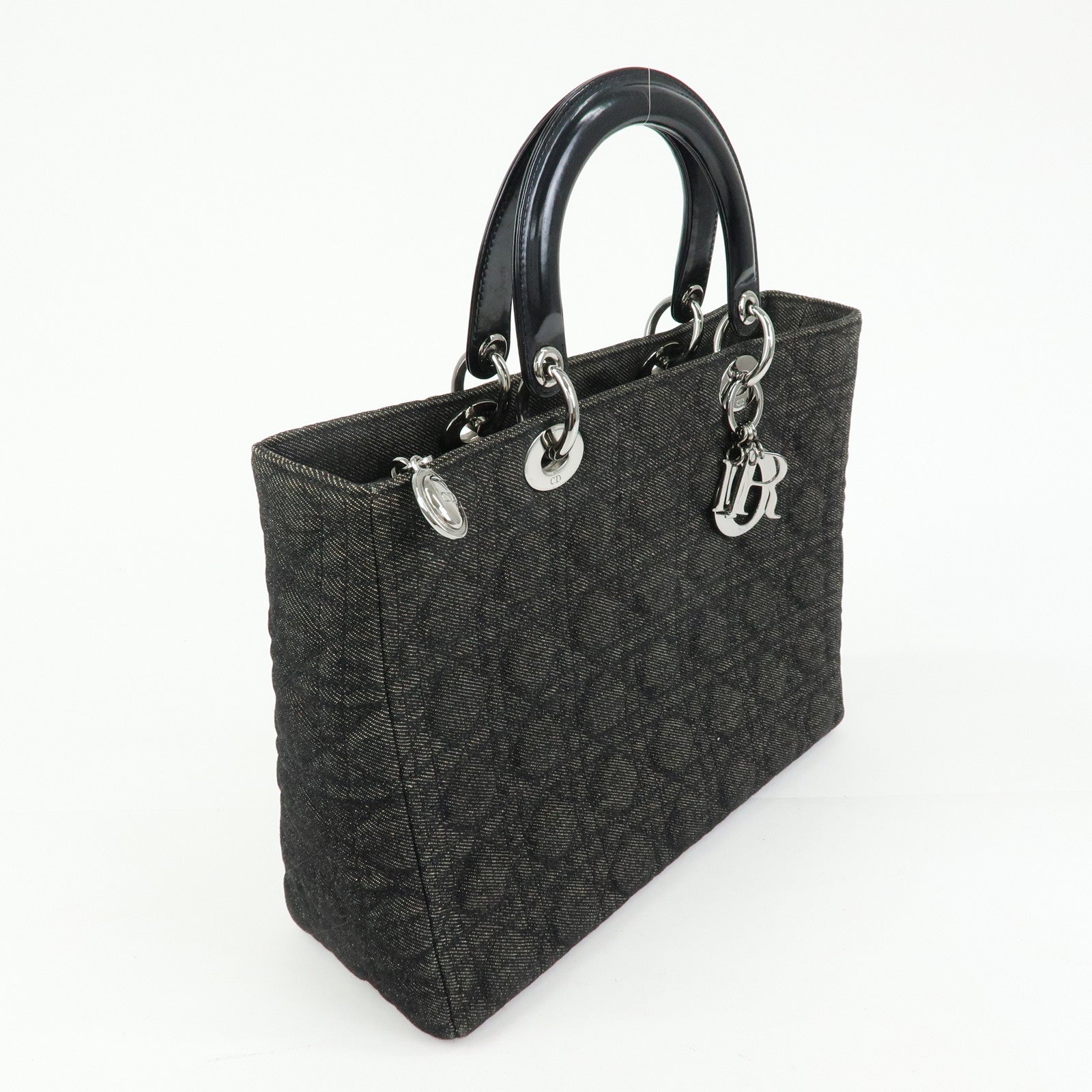 Christian Dior Cannage Lady Dior Denim Leather Medium ToteBag Black