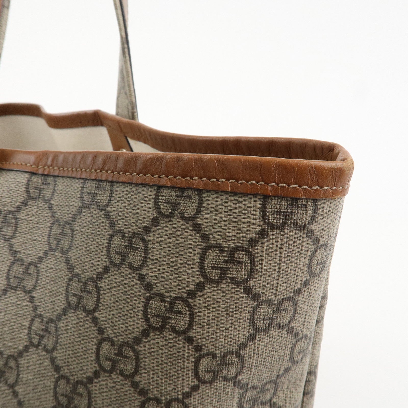 GUCCI GG Supreme Sherry Leather Tote Bag Beige Brown 211134