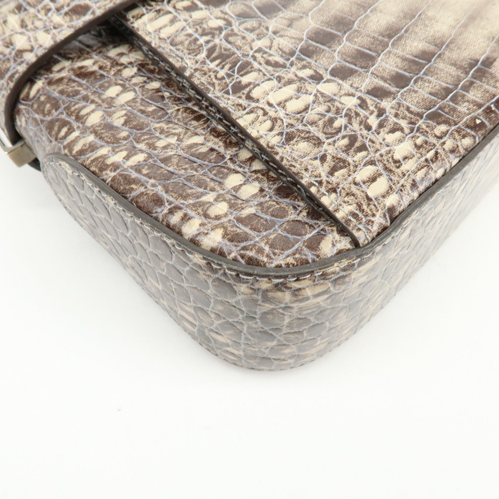 Ferragamo Gancini Embossed Leather Shoulder Bag Brown Beige
