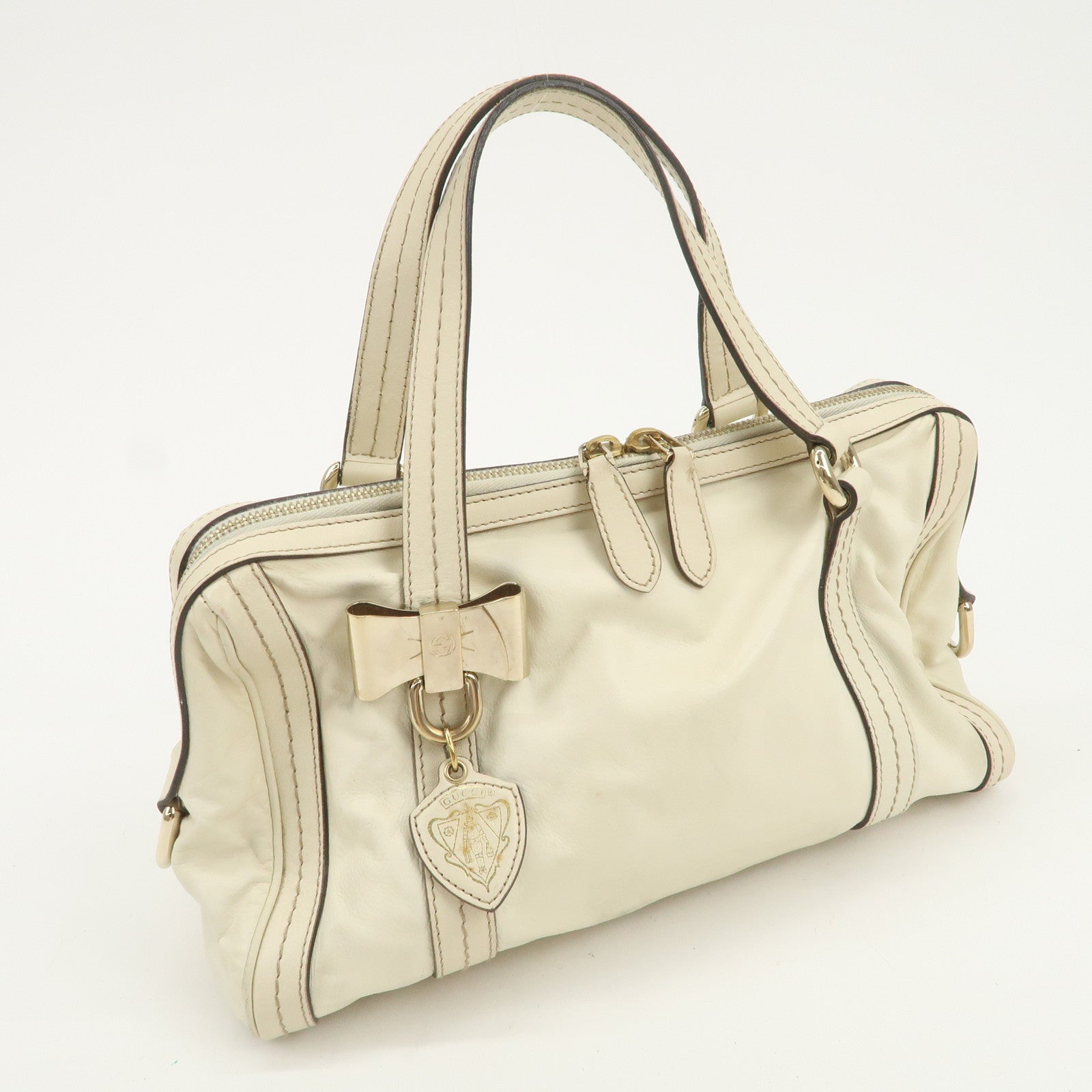 GUCCI Historia Interlocking G Leather Mini Boston Bag Ivory 181487