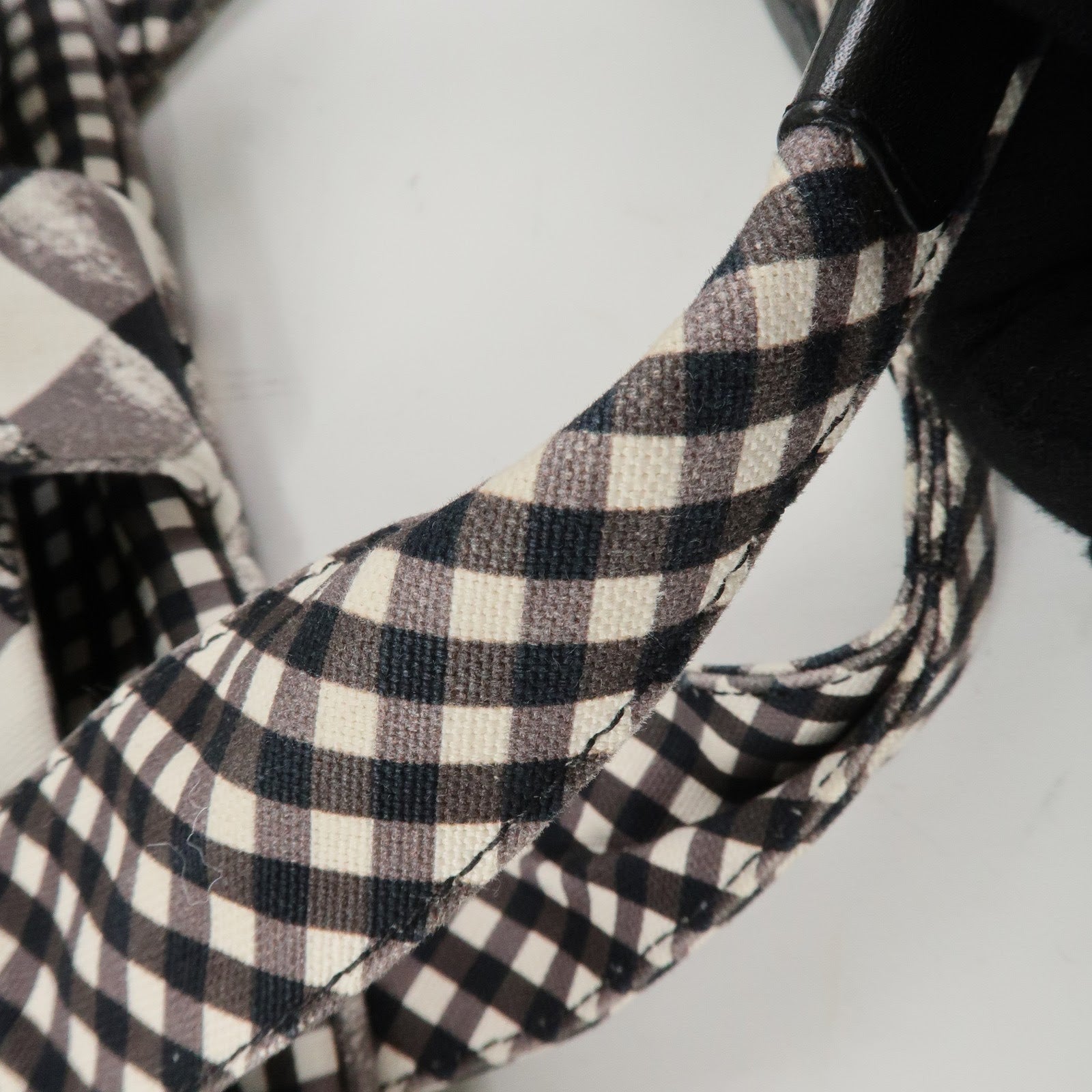 CHANEL Cruise Line COCO Mark Plaid Tote Bag Shoulder Black White Used