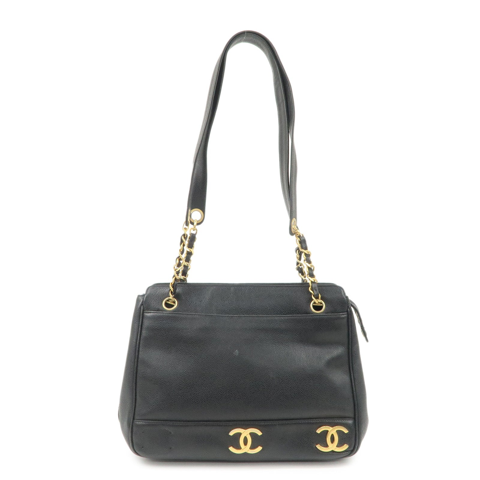 CHANEL Triple COCO Mark Caviarskin Shoulder Bag Black Gold HDW Used