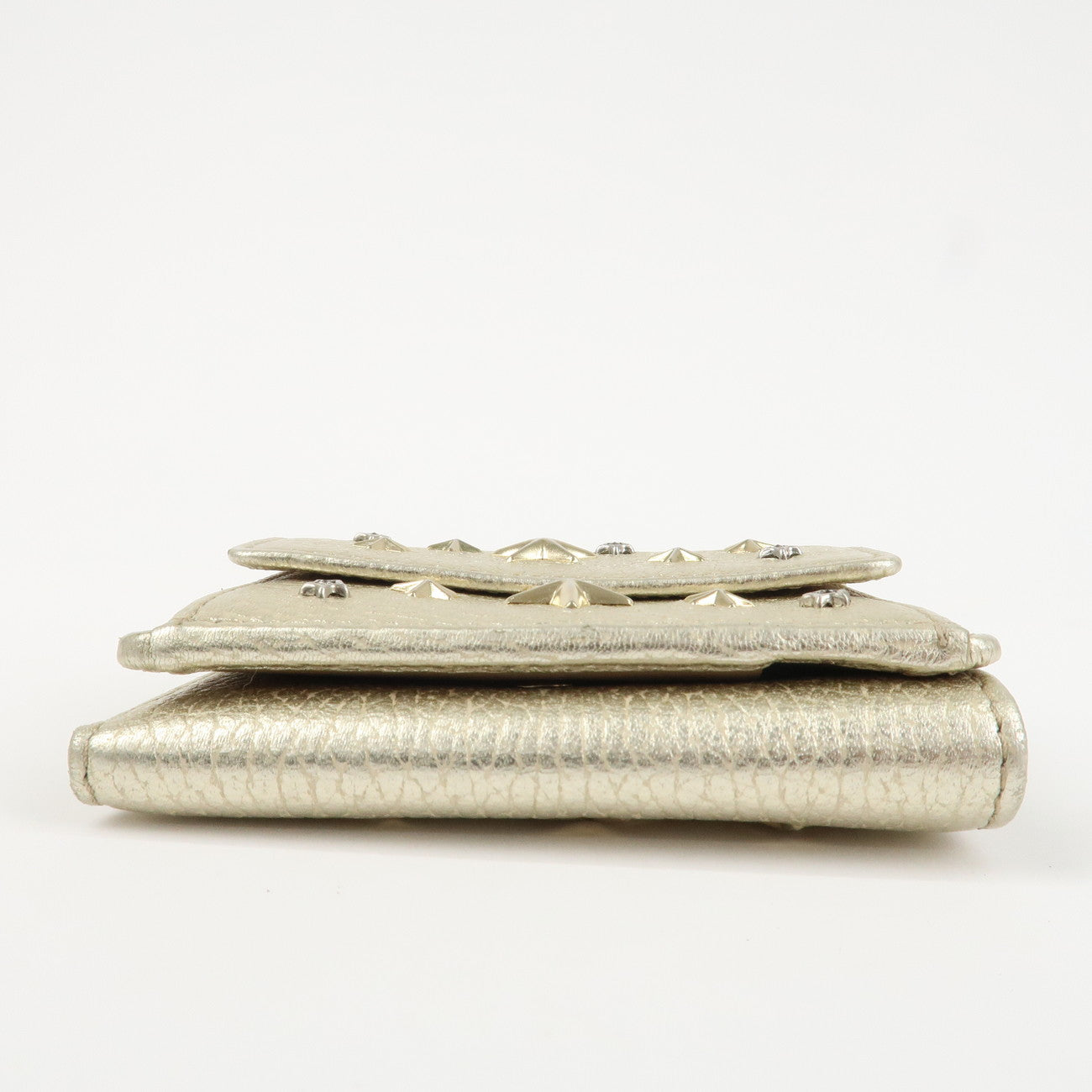 JIMMY CHOO Leather Star Studs Trifold Compact Wallet Gold Used