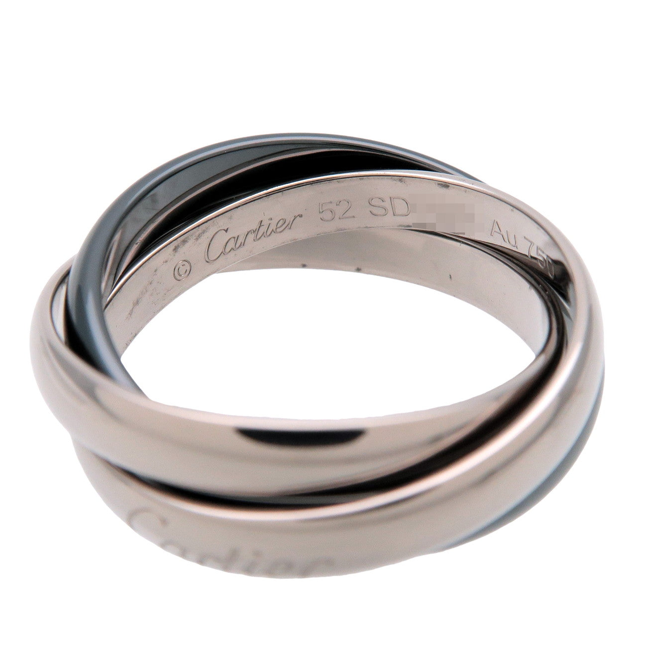 Cartier Trinity Ring MM K18 750WG White Gold Black Ceramic #52 US6