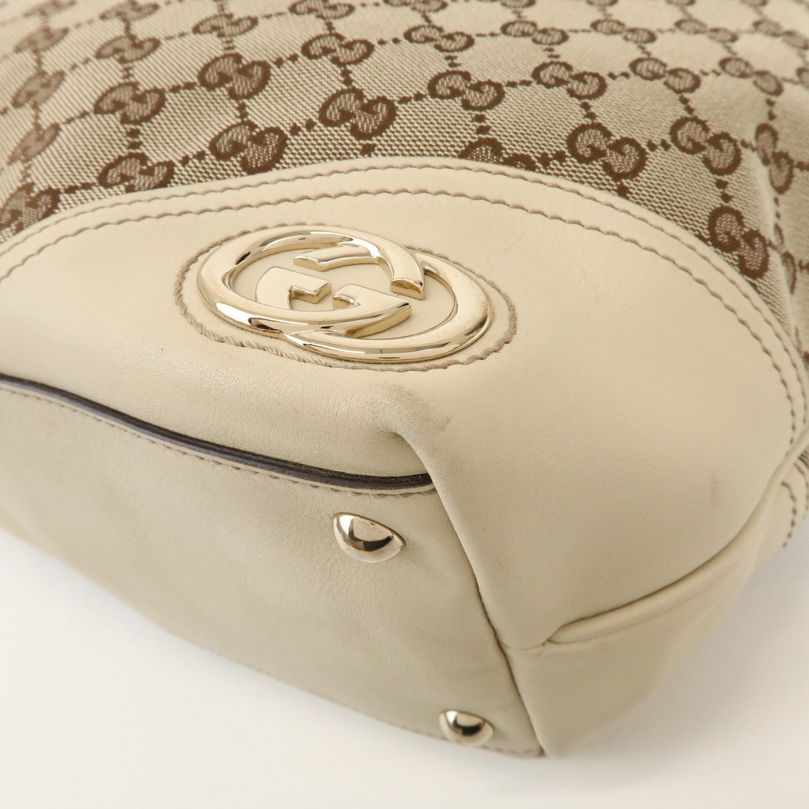 GUCCI New Britt GG Canvas Leather Tote Bag Beige White 169945