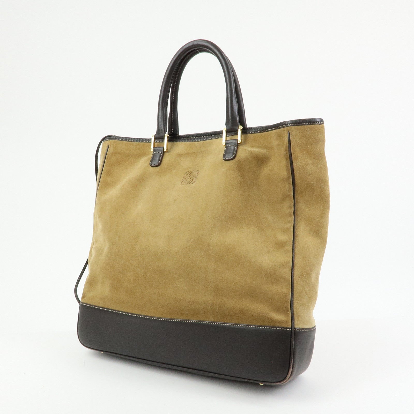 LOEWE Anagram Suede Leather Tote Bag Hand Bag Brown Authentic Used F/S