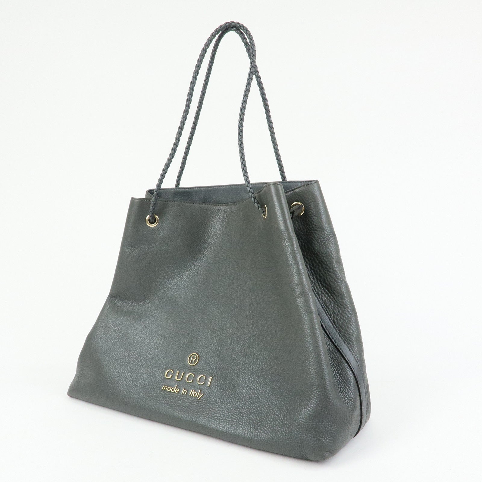 GUCCI Logo Leather Tote Bag Shoulder Bag Gray 380118