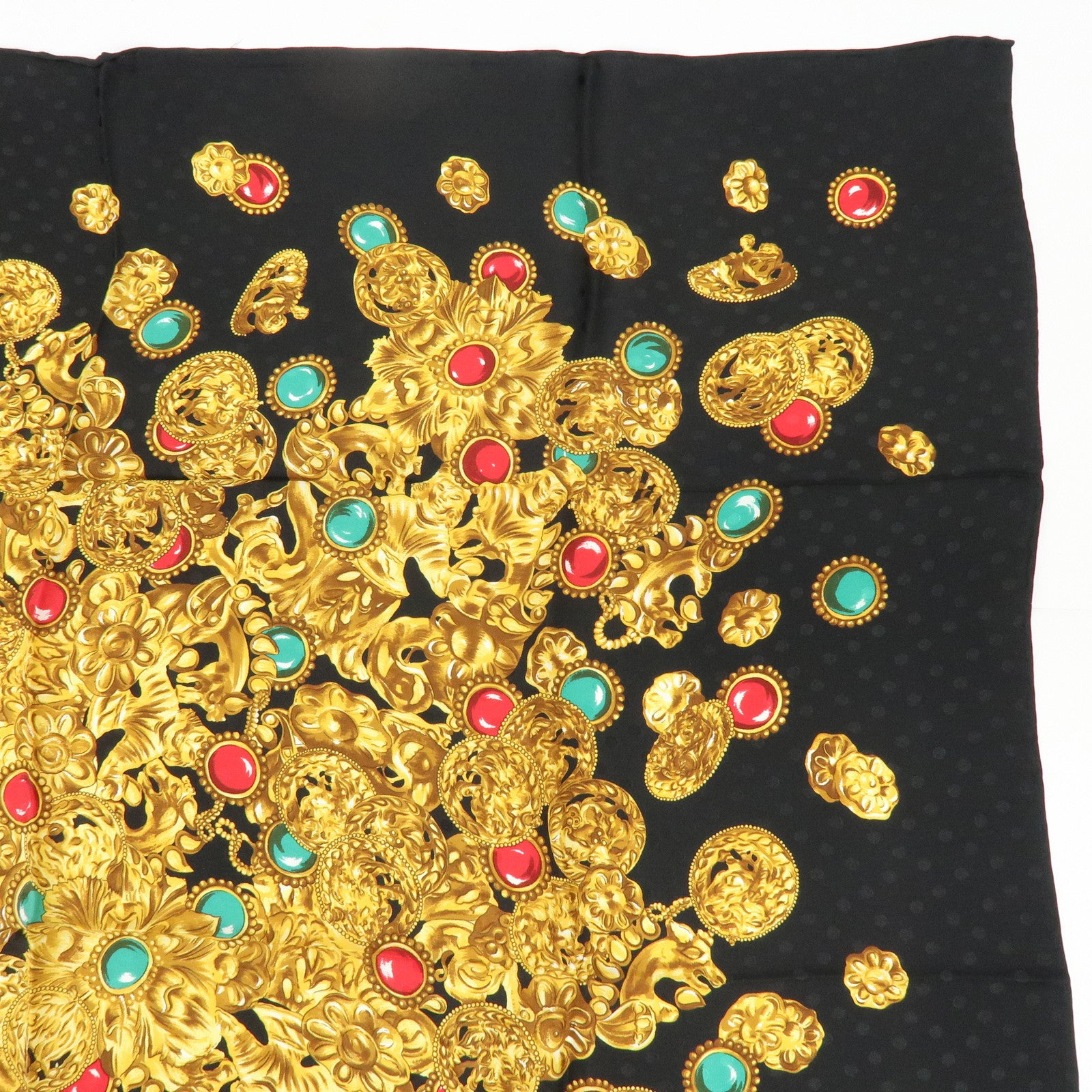 SAINT LAURENT PARIS Silk 100% Scarf Jewelry Poka Dots Black Yellow