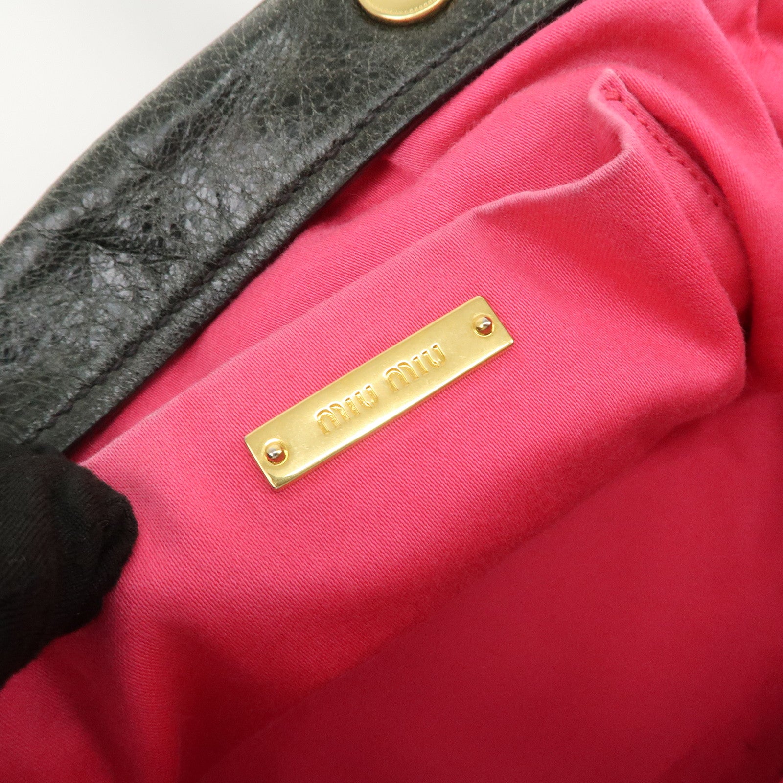 MIU MIU Logo Leather 2Way Bag Hand Bag Shoulder Bag Black