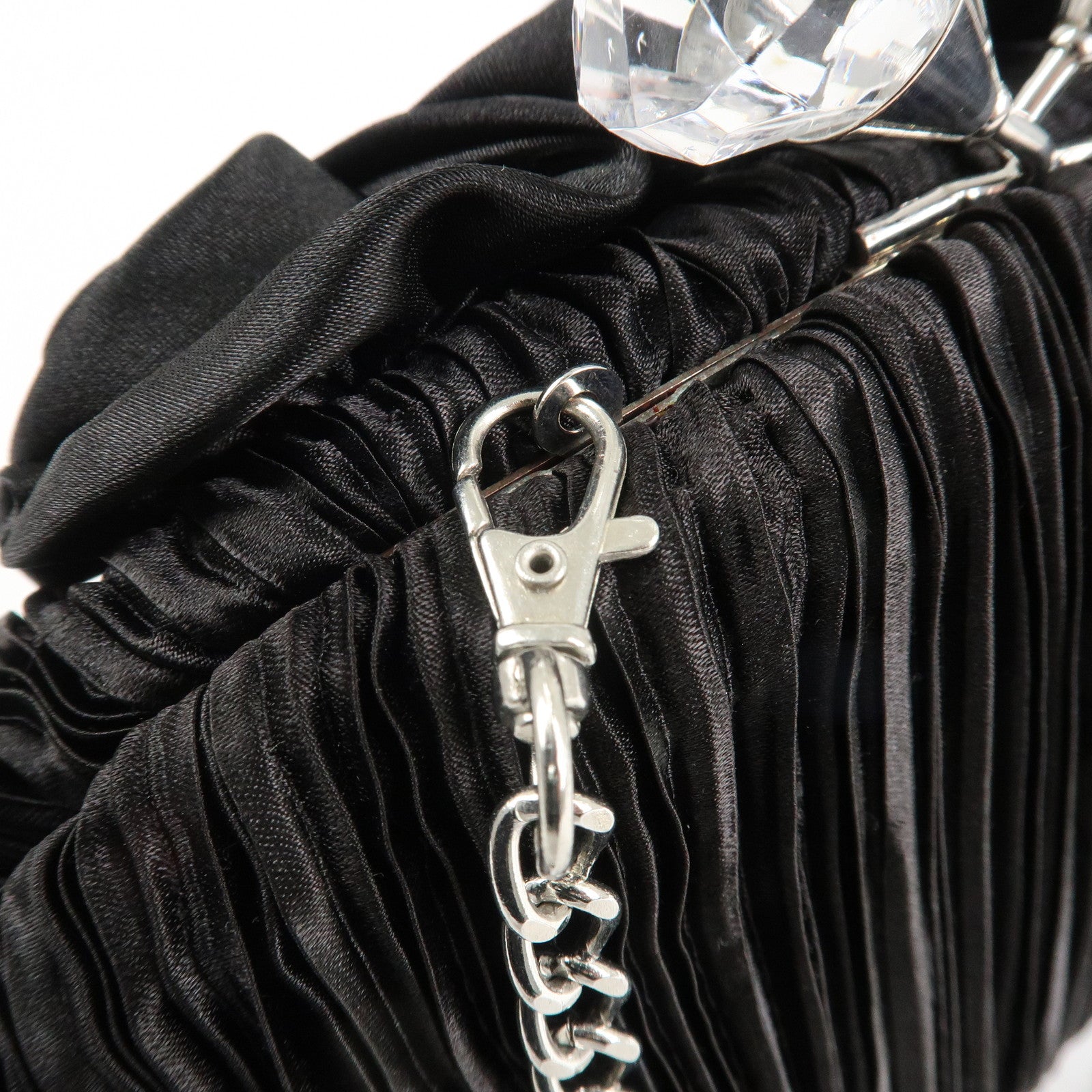 VALENTINO Nylon Chain Shoulder Bag Black Crystal Kiss Lock Used