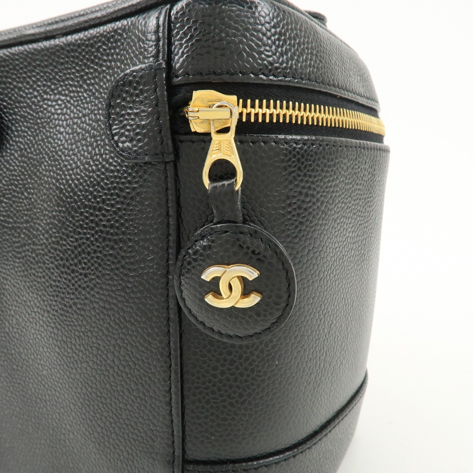 CHANEL Caviar Skin Vanity Bag Hand Bag Cosmetic Pouch Black A01998 Used