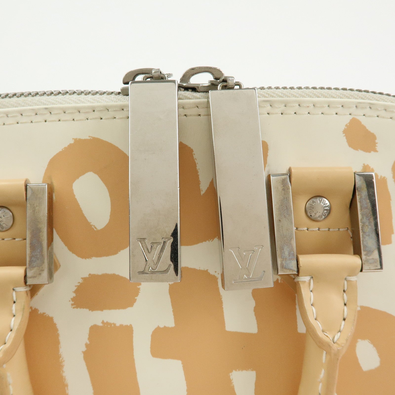 Louis Vuitton Alma MM Graffiti Leather Hand Bag Beige White M92180
