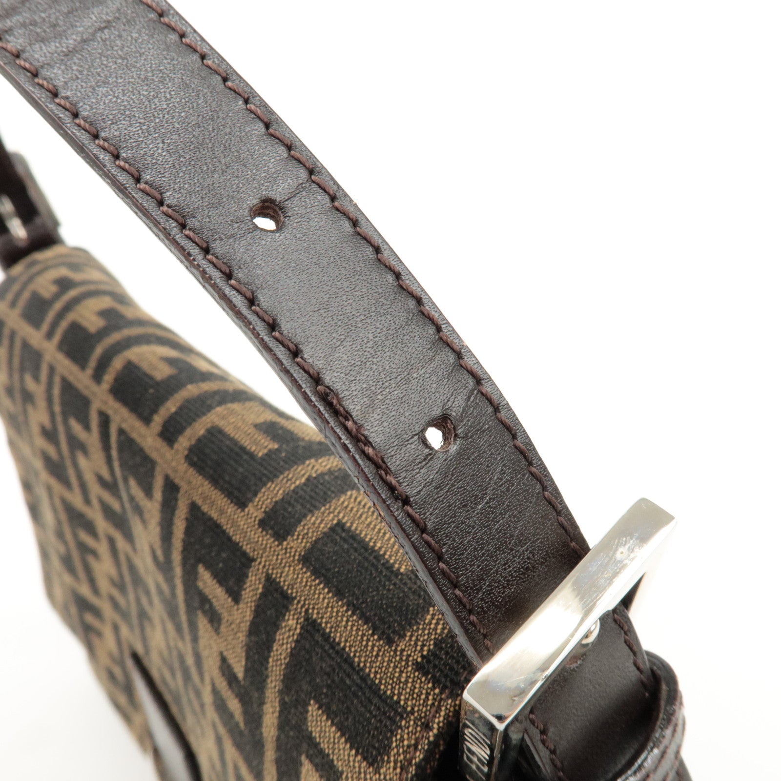 FENDI Mamma Baguette Zucca Canvas Shoulder Bag Black Brown 26325 Used