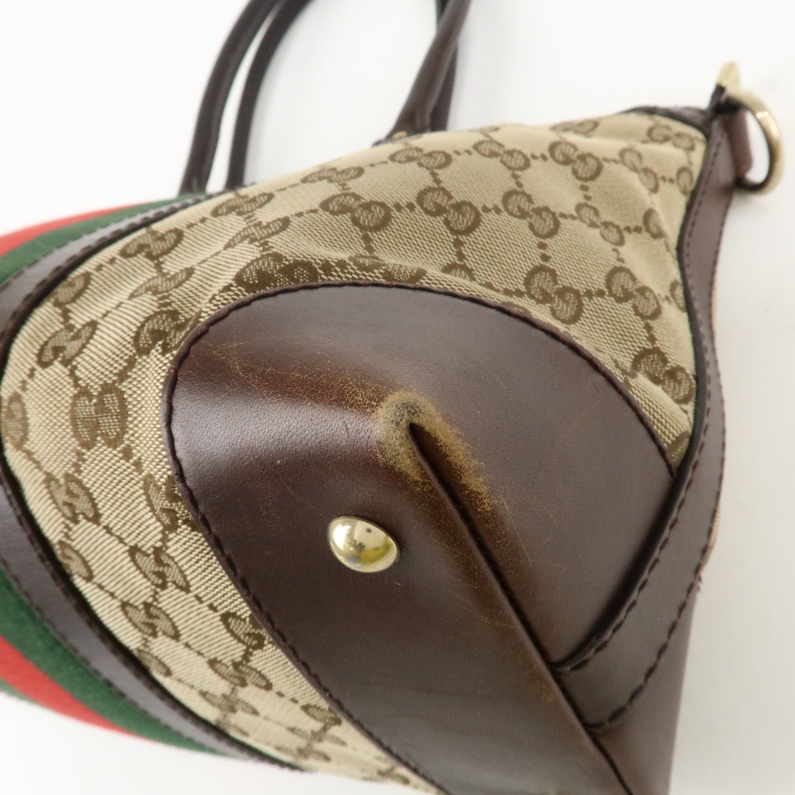 GUCCI Sherry GG Canvas Leather 2Way Tote Bag Beige Brown 257341 Used