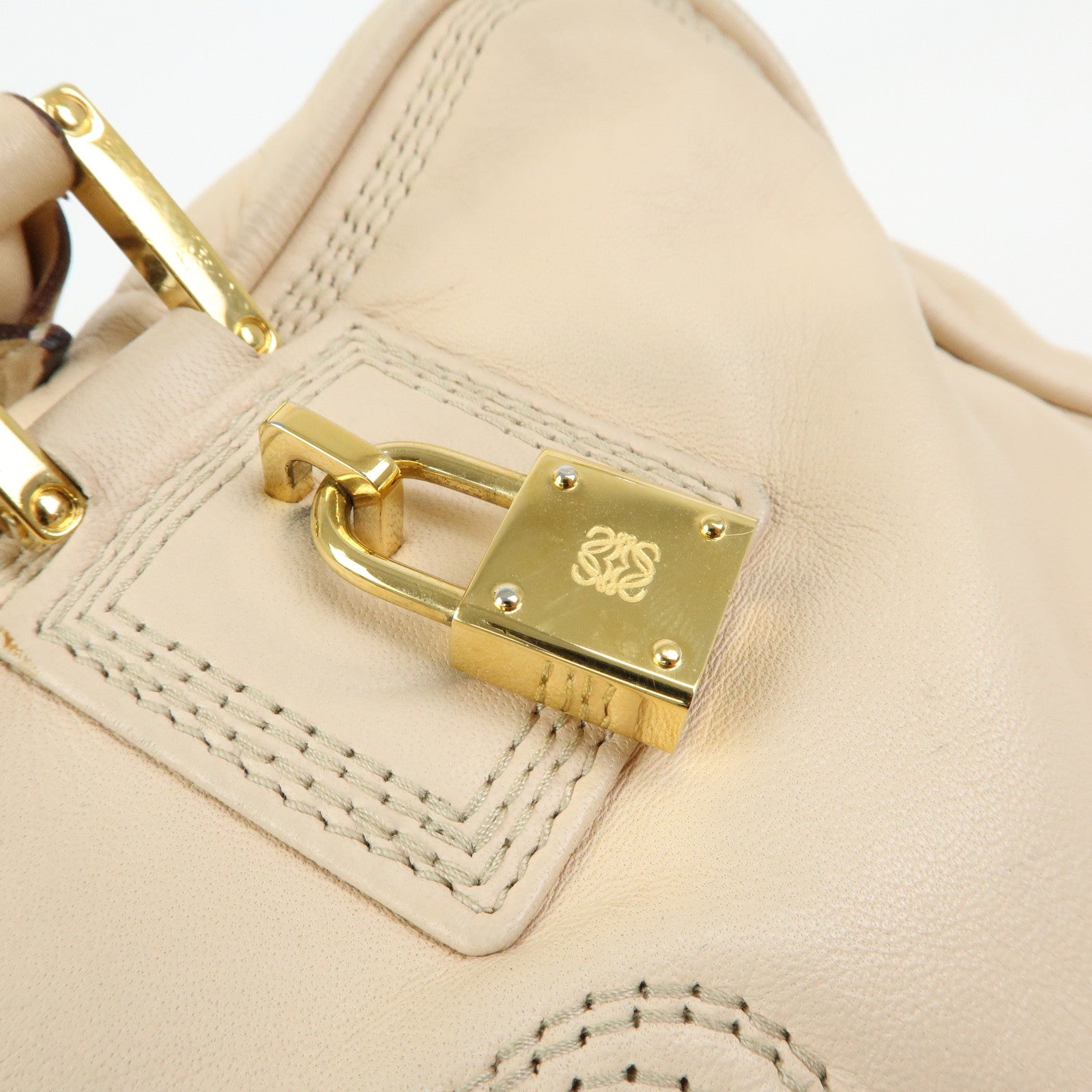 LOEWE Anagram Amazona 28 Nappa Leather Hand Bag Boston Bag Beige