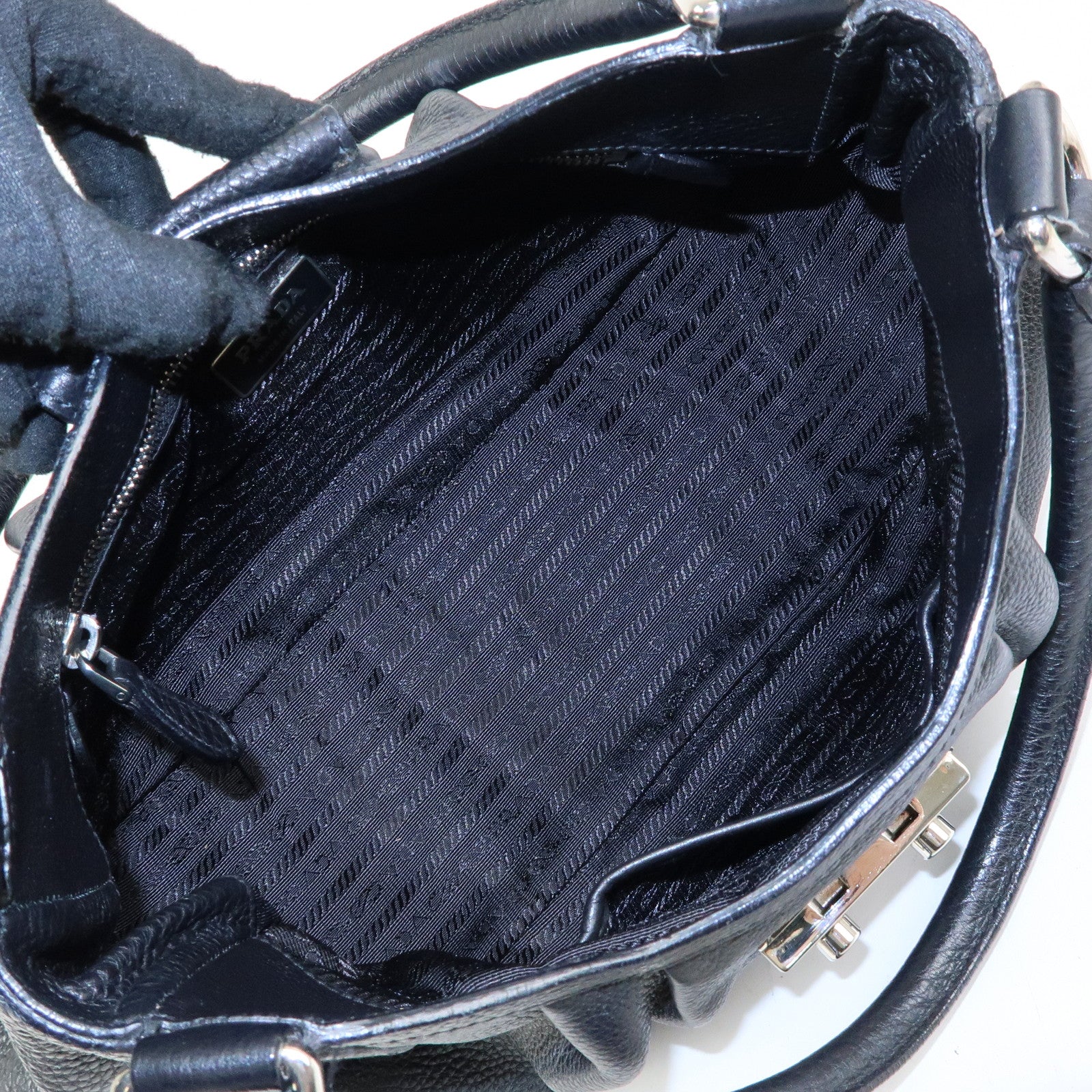 PRADA Sound Lock Leather Shoulder Bag Hand Bag Black B3595