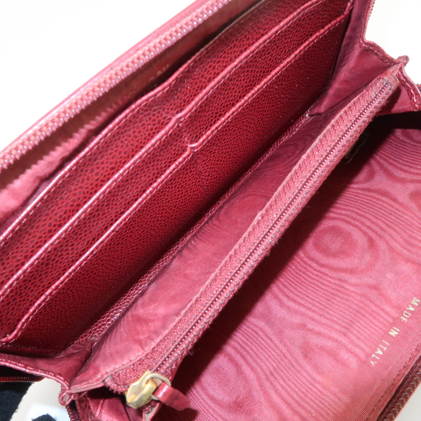 CHANEL COCO Mark Caviar Skin Round Zippy Wallet Bordeaux Used