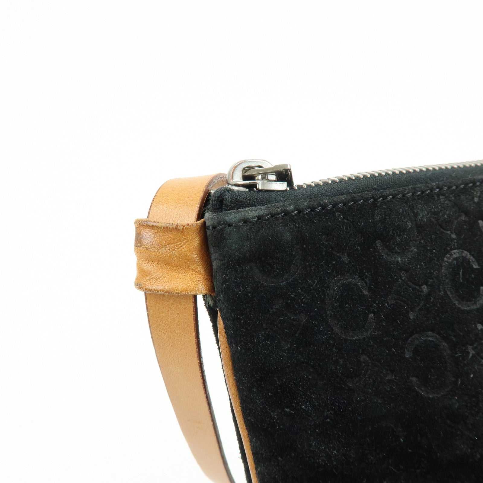 CELINE C Macadam Suede Leather Shoulder Bag Hand Bag Black