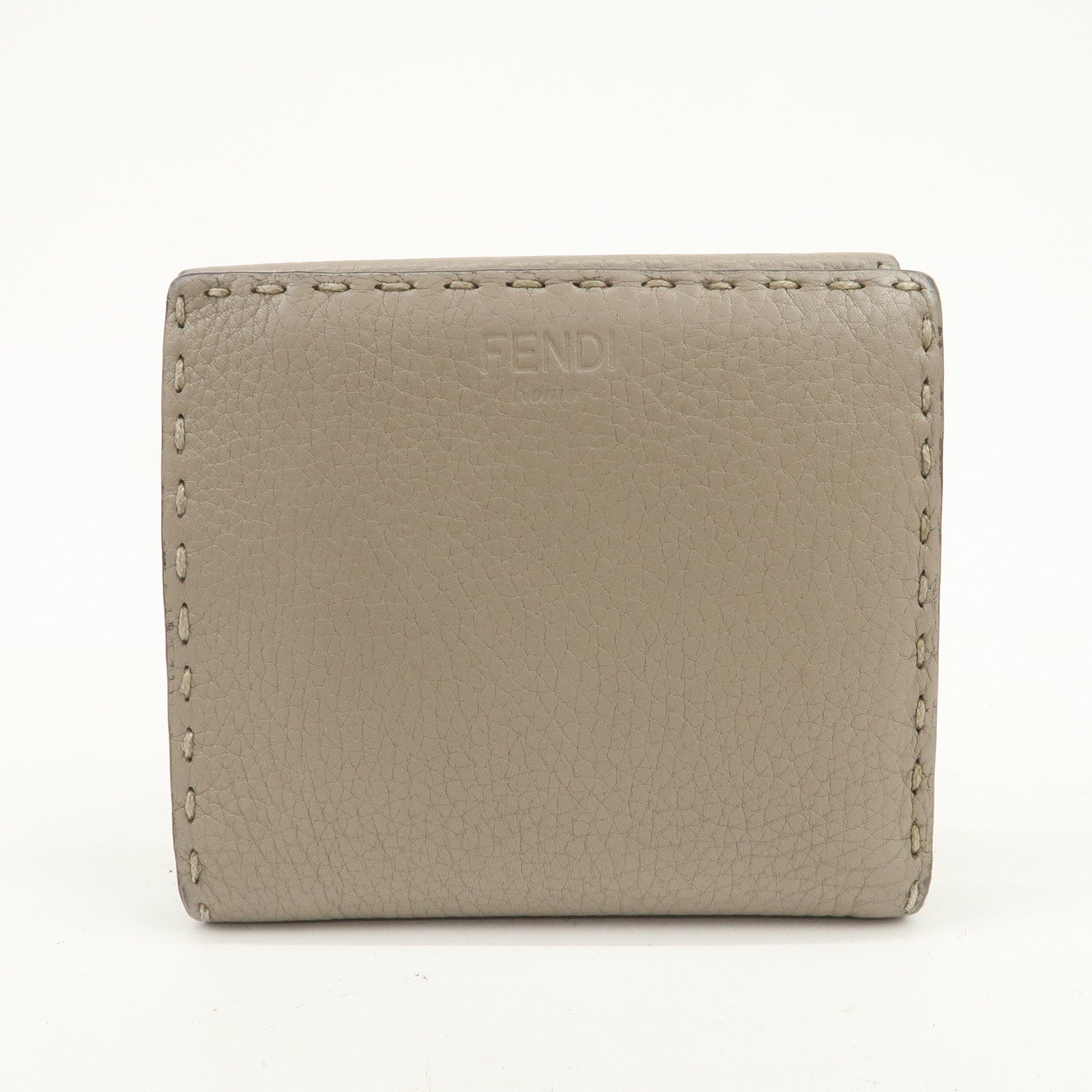 FENDI Logo Leather Compact Wallet Greige