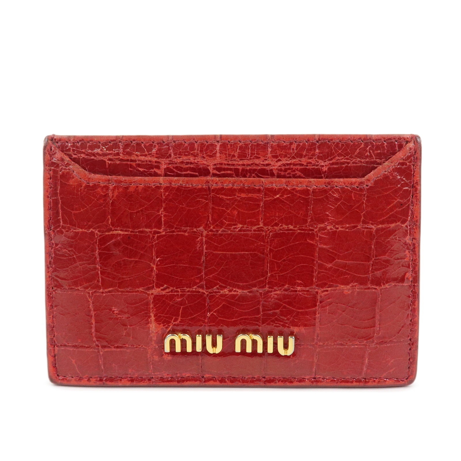 MIU MIU Logo Leather Card Case Card Holder Red
