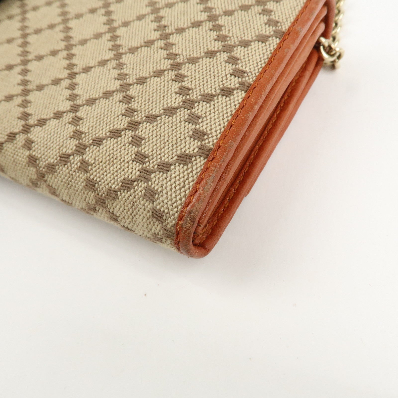 GUCCI Diamante Canvas Chain Strap Long Wallet Hand Bag Beige 269541 Used