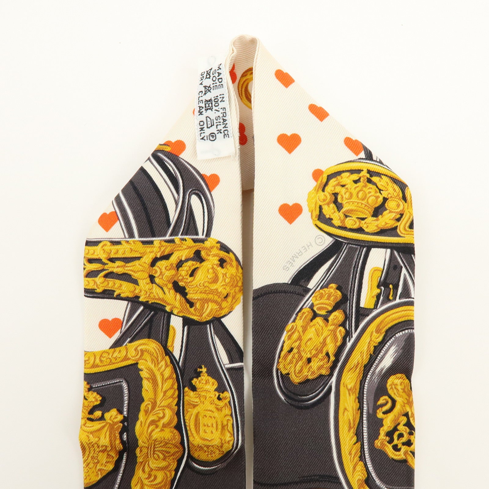 HERMES Twilly Silk 100% Brides de Gala love Scarf White Black Red