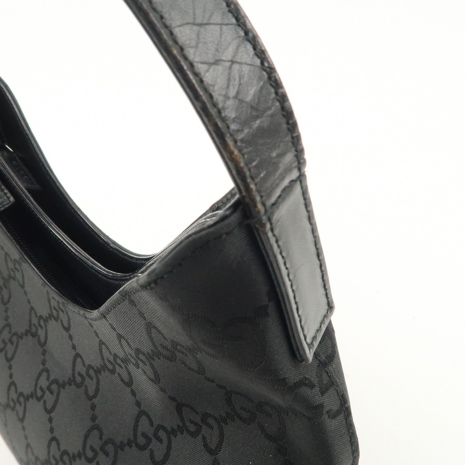 GUCCI GG Nylon Leather Shoulder Bag Hand Bag Silver HDW Black 31769 Used