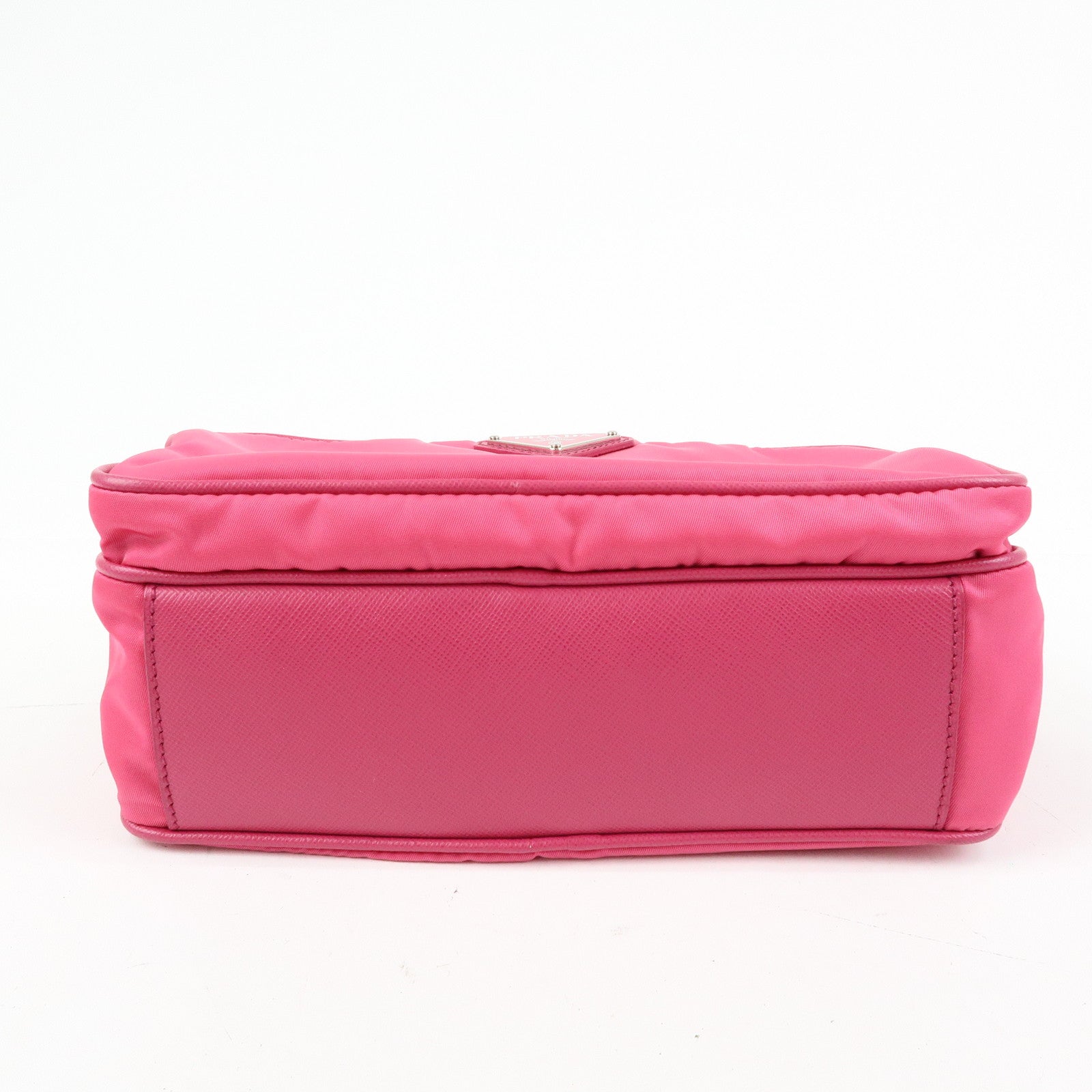 PRADA Triangle Logo Nylon Saffiano Leather Shoulder Bag Pink BT1010