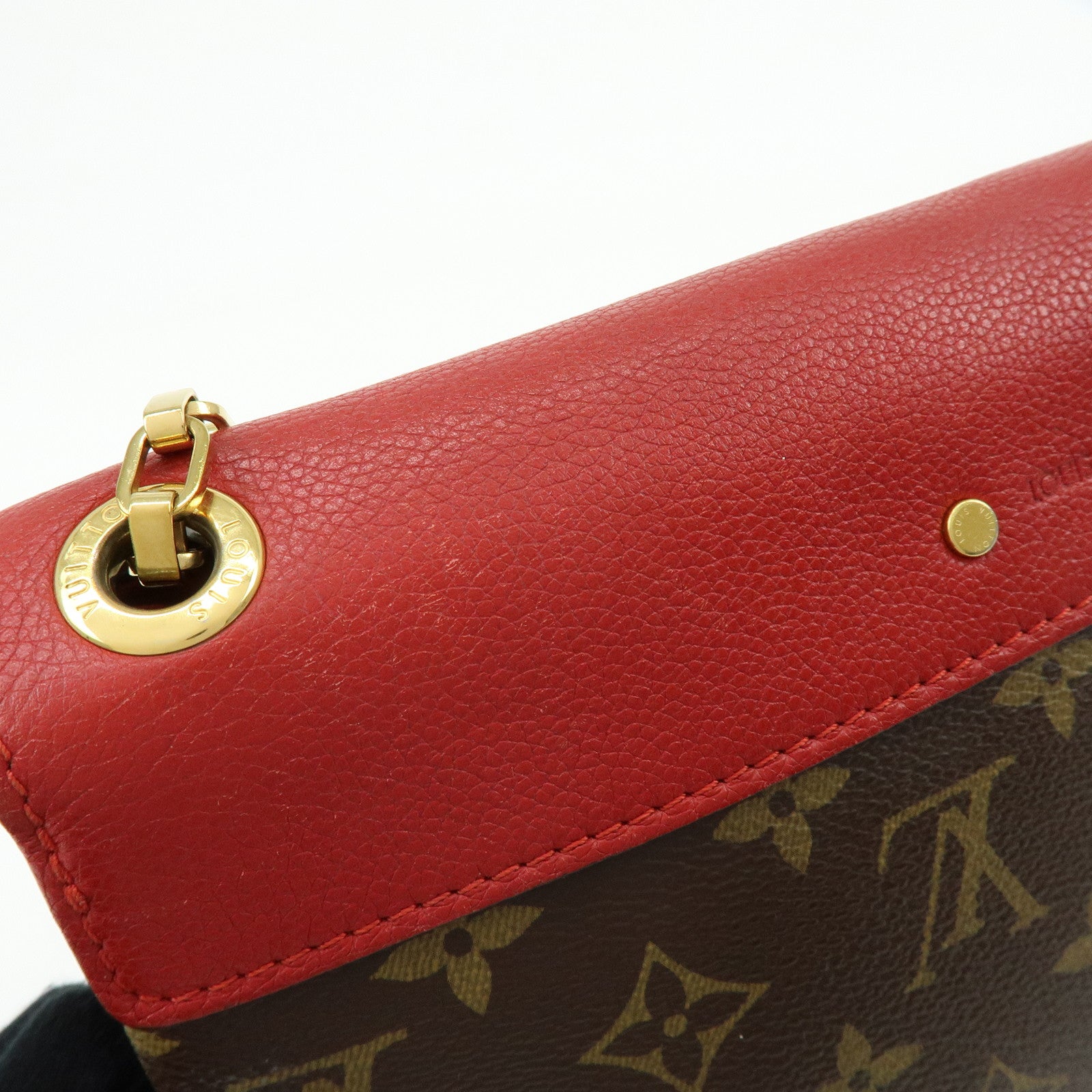 Louis Vuitton Monogram Pallas Chain Hand Bag Brown Red M41201