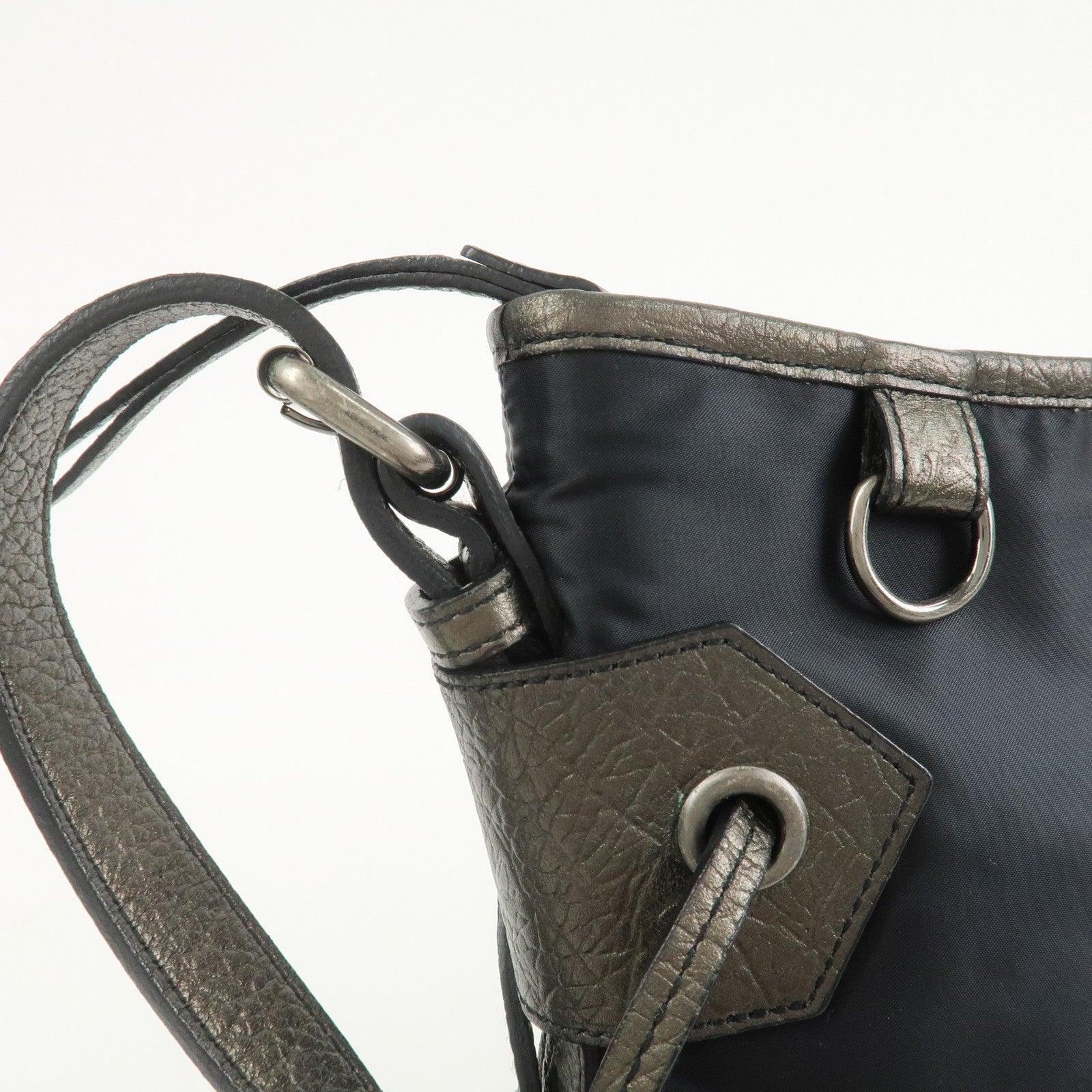 BURBERRY Nylon Leather Shoulder Crossbody Bag Black Metallic Gray