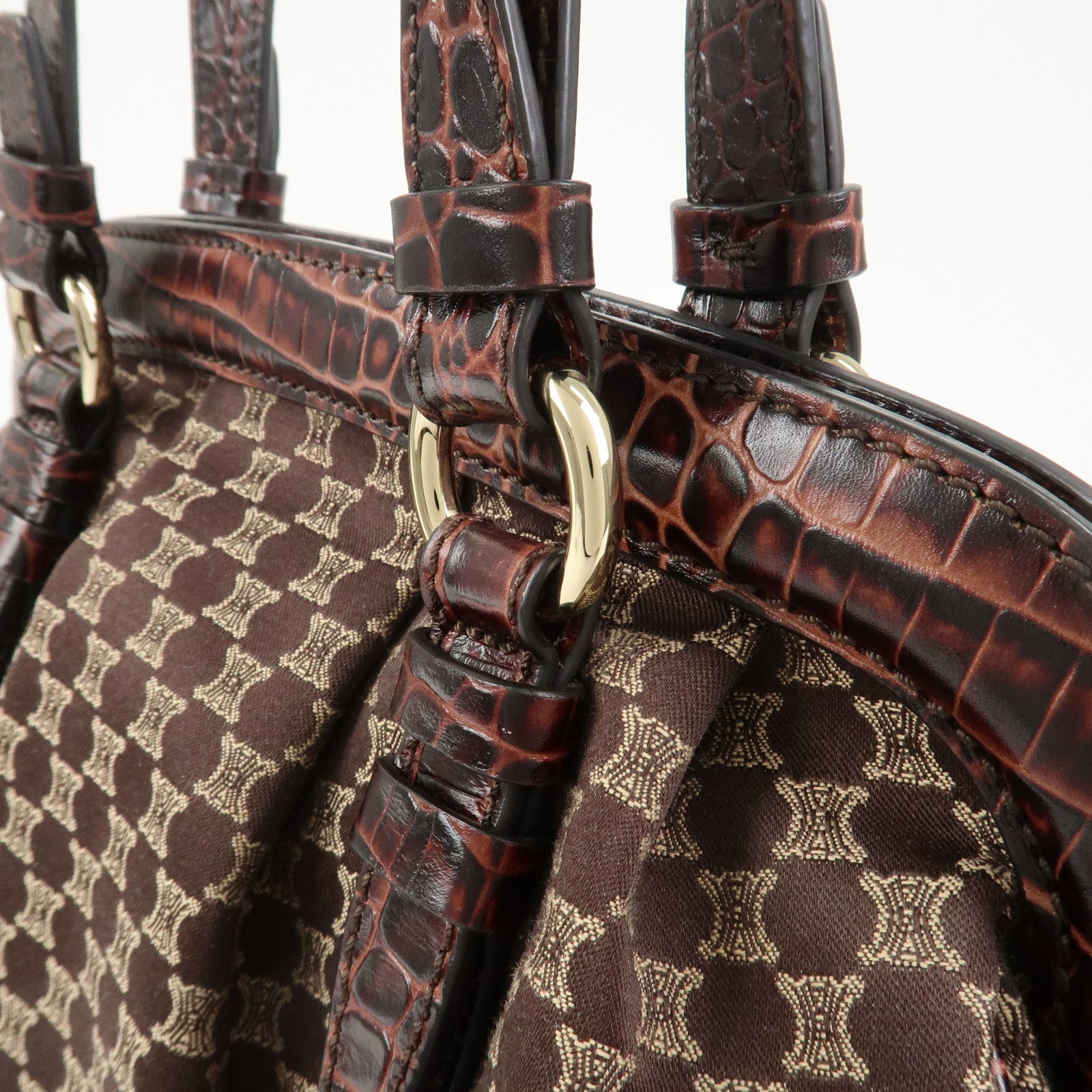 CELINE Macadam Canvas Emboss Leather Shoulder bag Dark Brown