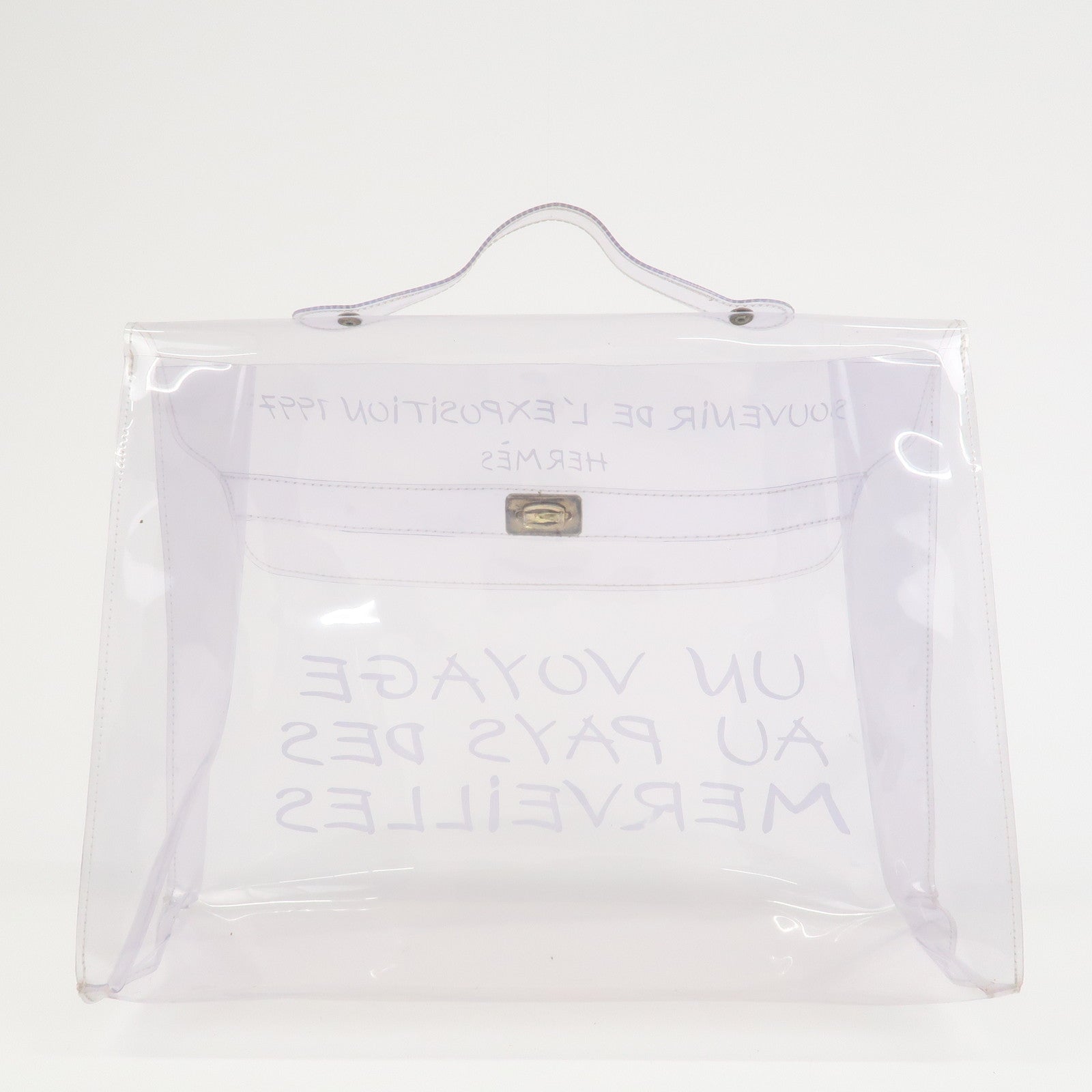HERMES Kelly Vinyl Hand Bag Clear Gold