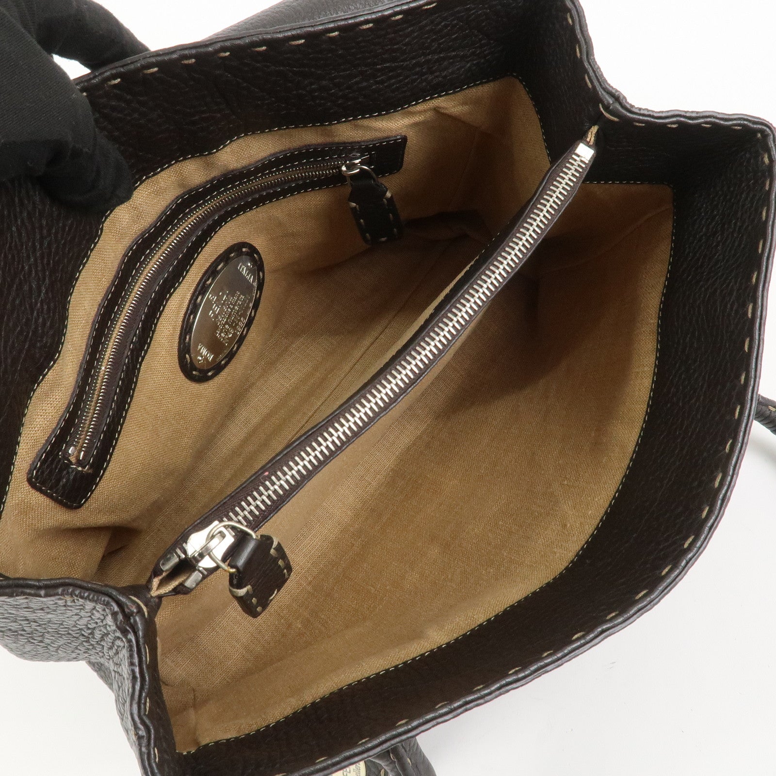 FENDI Selleria Leather Hand Bag Shoulder Bag Brown 8BR656