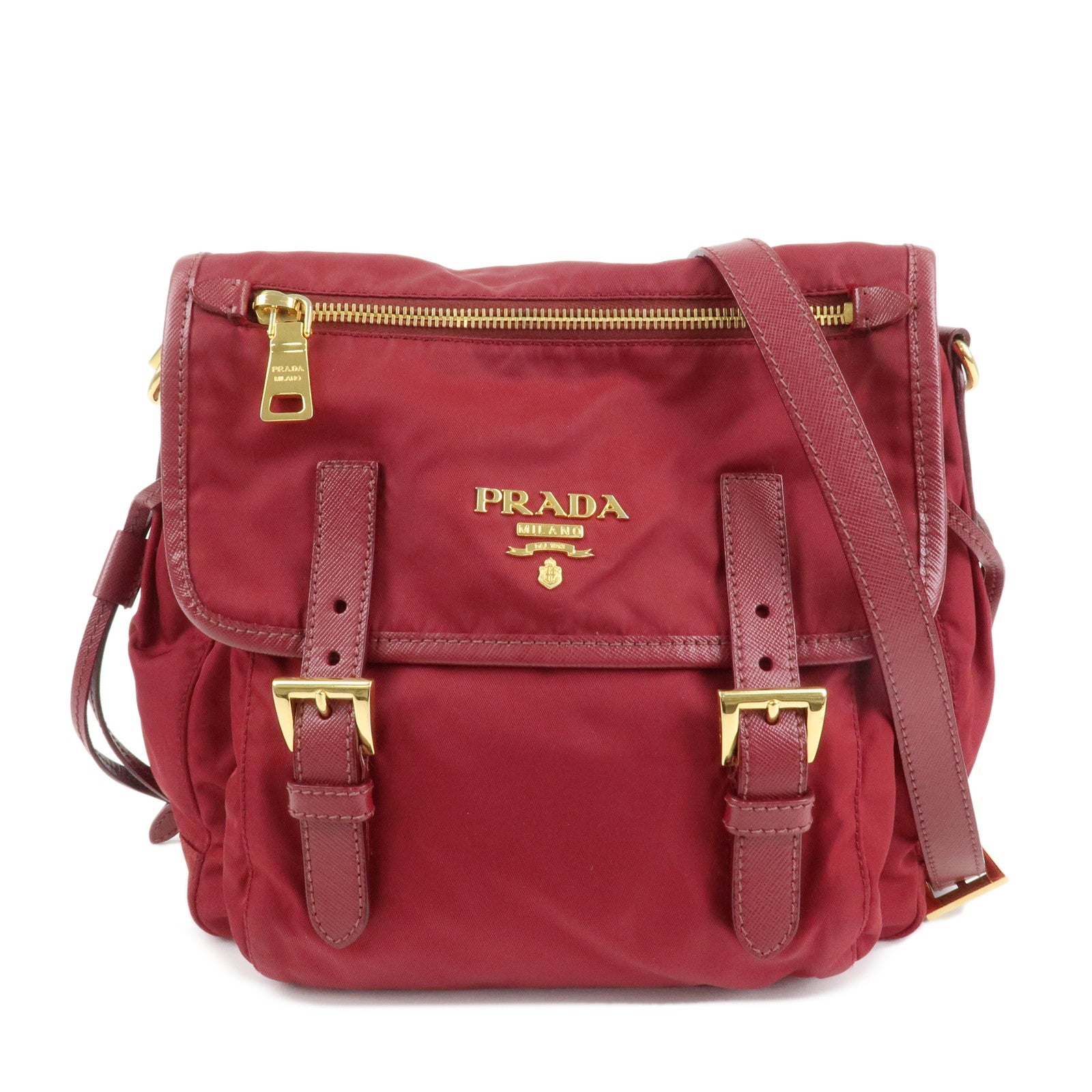 PRADA Logo Nylon Leather Shoulder Bag Crossbody Bag Bordeaux BT0692 Used