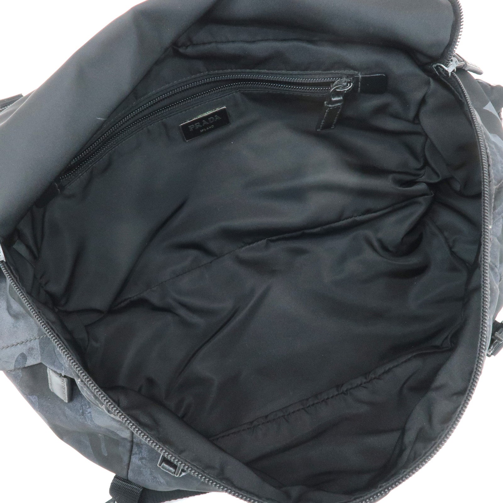 PRADA Triangle Logo Nylon Camouflage Shoulder Bag Black Gray Navy Used
