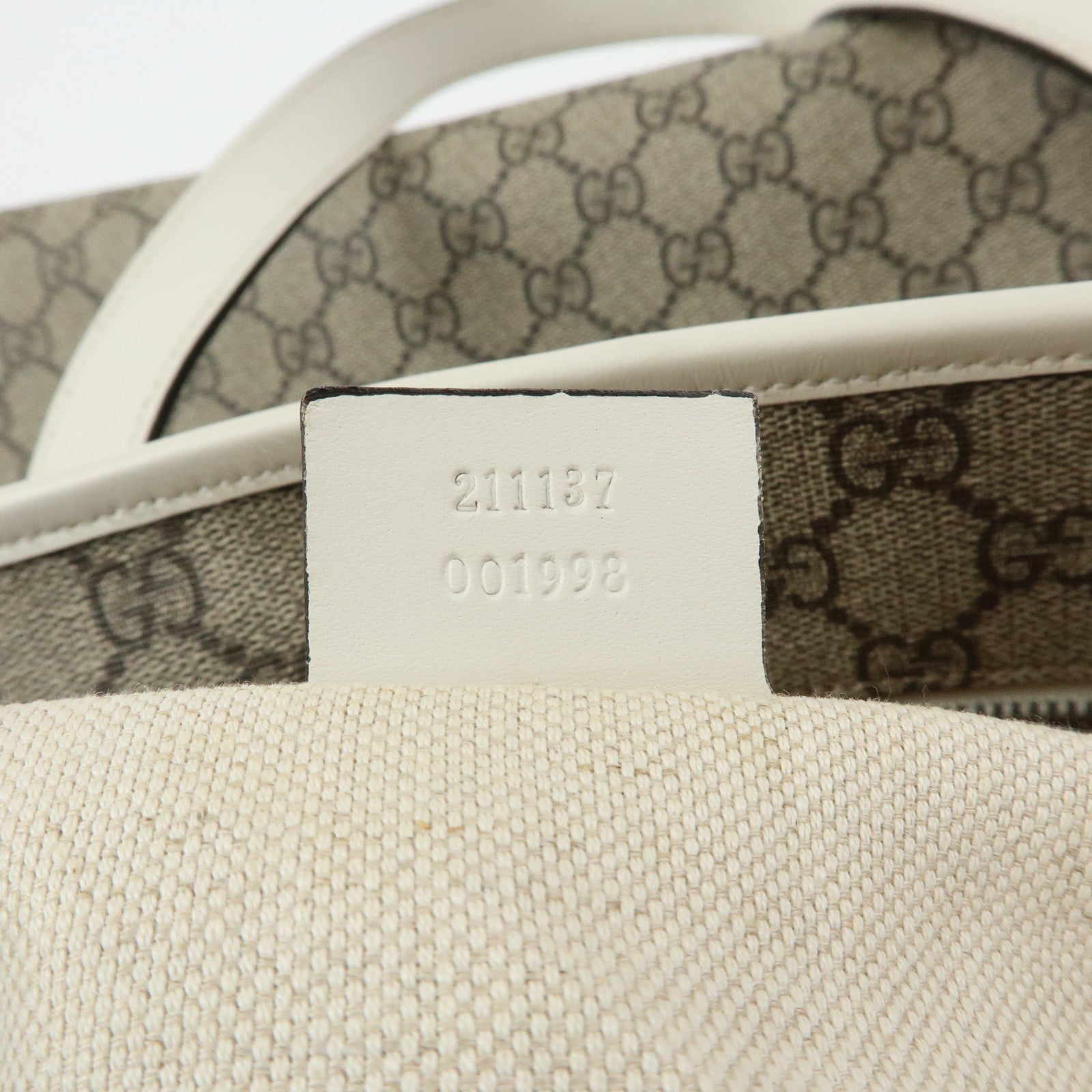 GUCCI GG Supreme Leather Tote Bag Shoulder Bag Beige White 211137