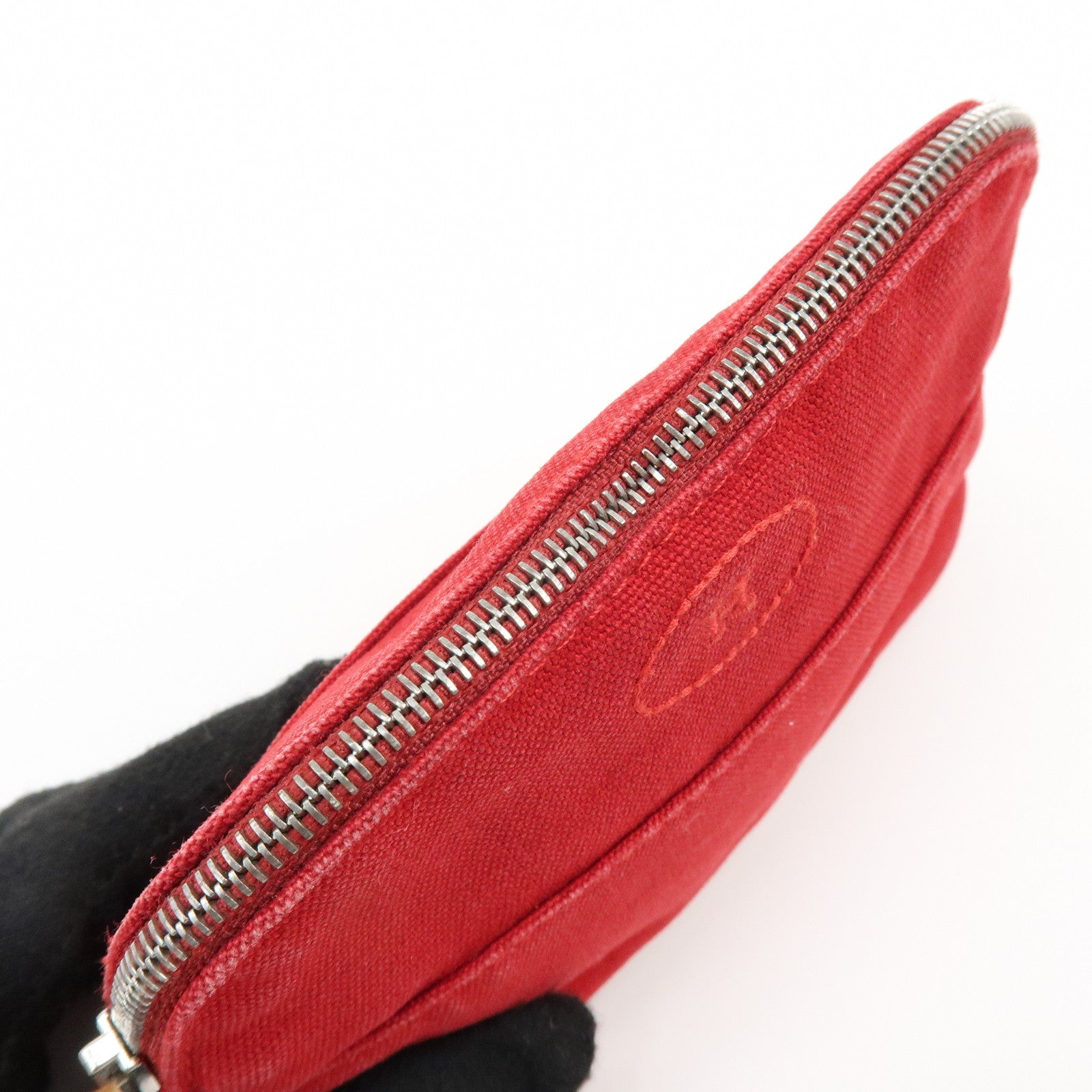 HERMES Bolide Set of 2 Canvas Leather Cosmetic Pouch Pink Red
