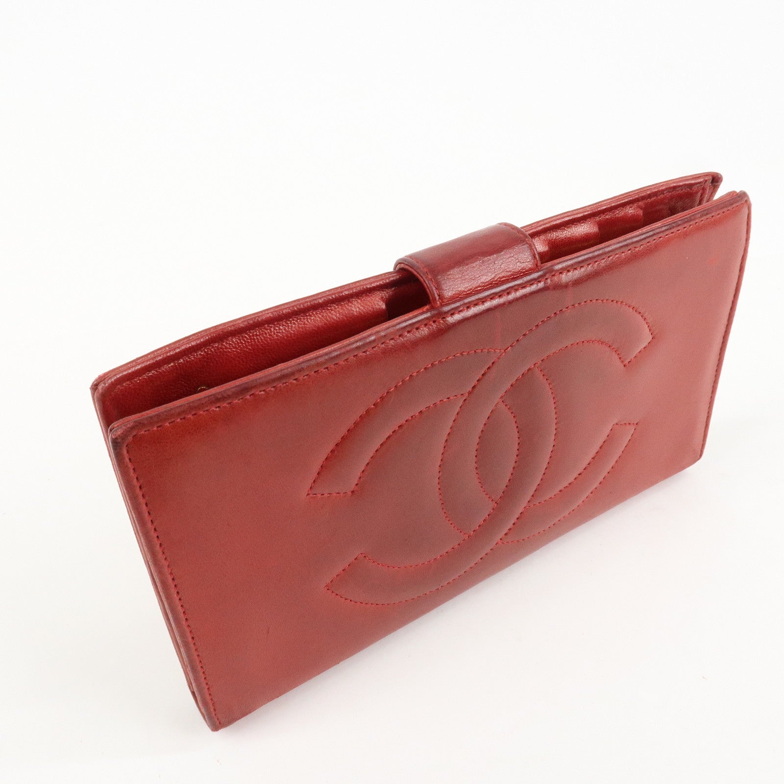 CHANEL COCO Mark Caviarskin Bi-fold Wallet Red A01429 Used