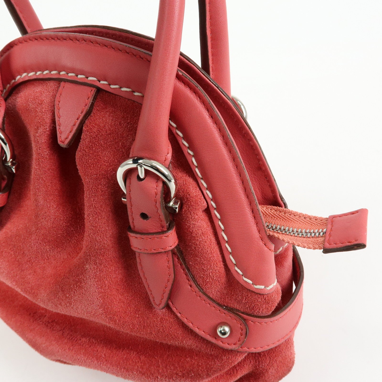 Ferragamo Gancini Suede Leather Small Hand Bag Pink